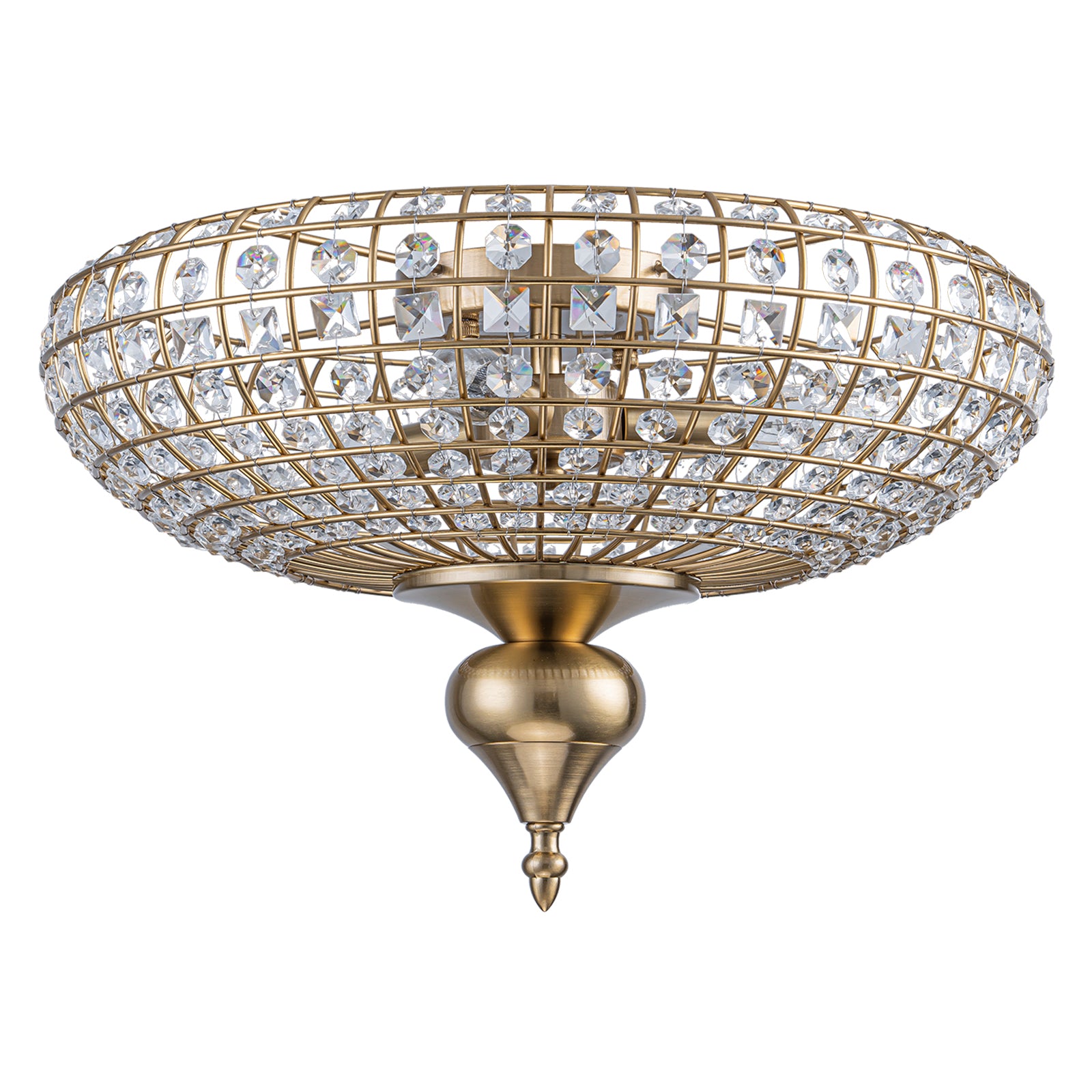 Glowlings 3-Light Vintage 16"Wide Brass Round Handmade Crystal Flush Mount