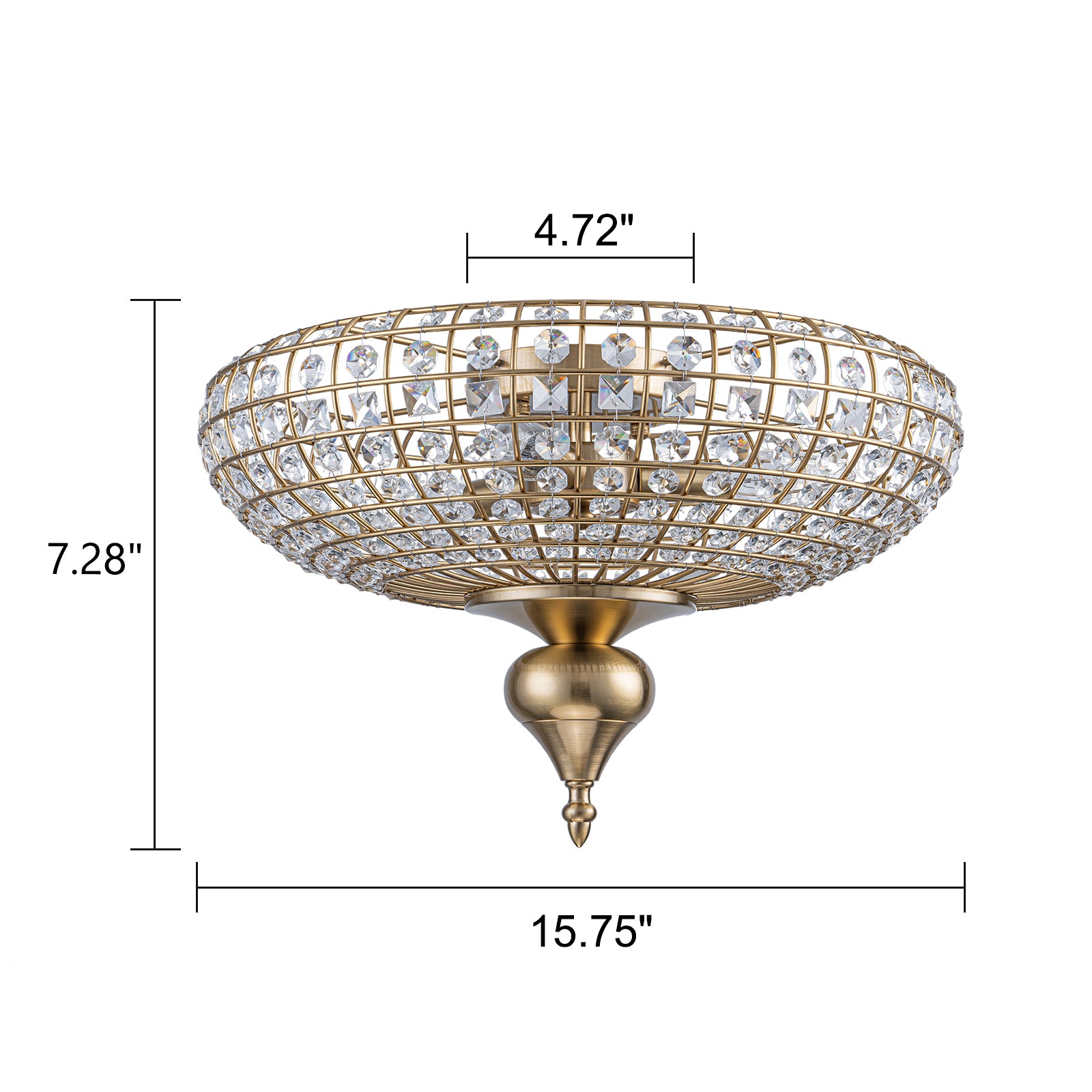 Glowlings 3-Light Vintage 16"Wide Brass Round Handmade Crystal Flush Mount