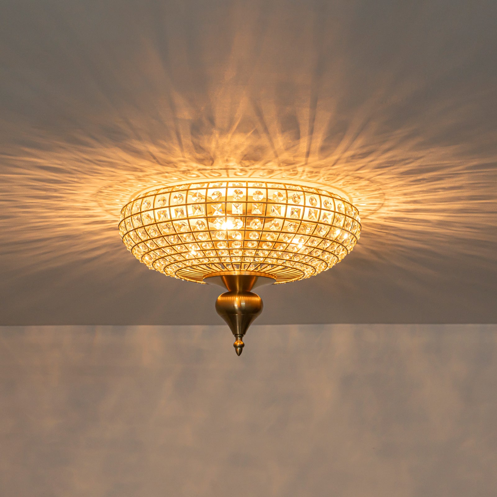 Glowlings 3-Light Vintage 16"Wide Brass Round Handmade Crystal Flush Mount