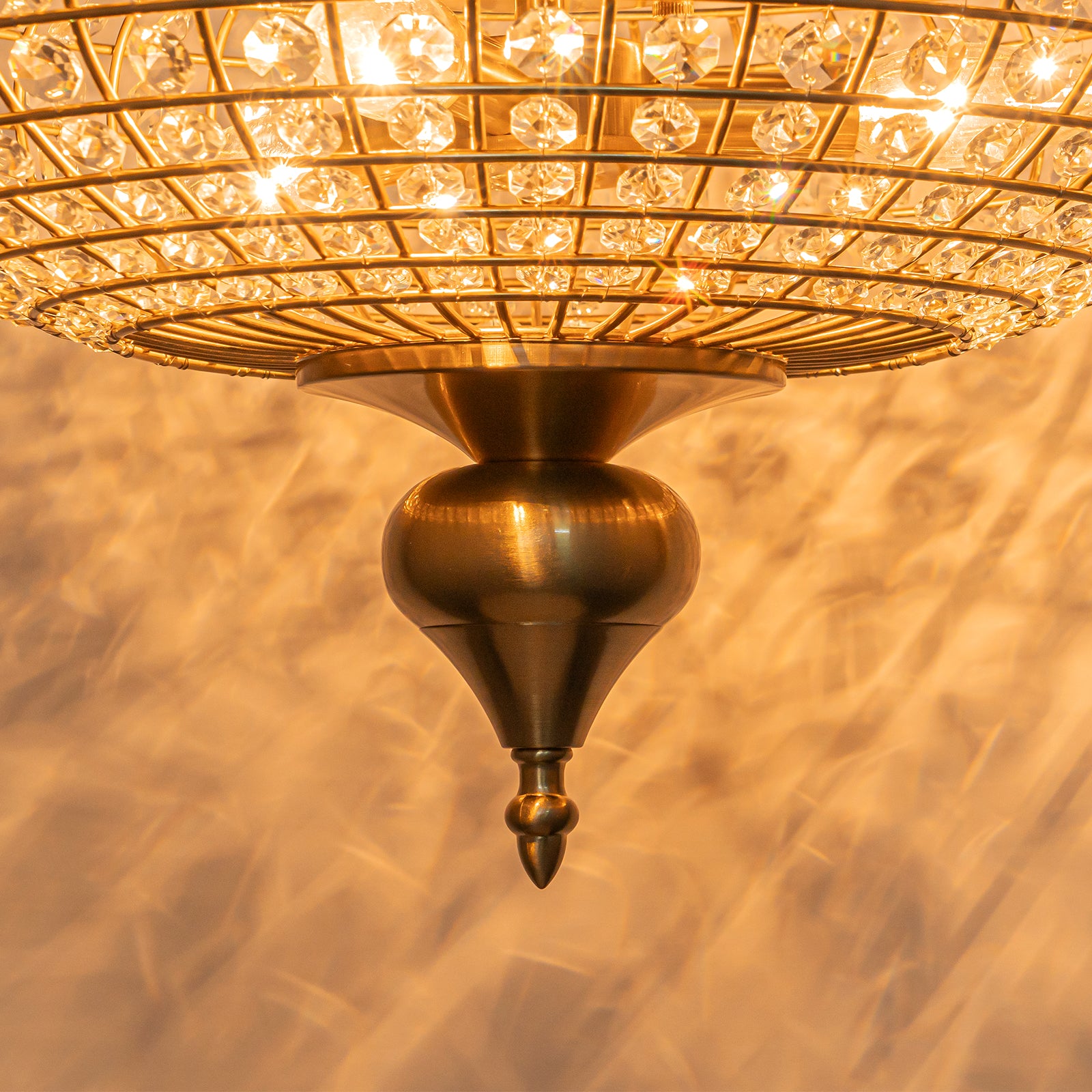 Glowlings 3-Light Vintage 16"Wide Brass Round Handmade Crystal Flush Mount
