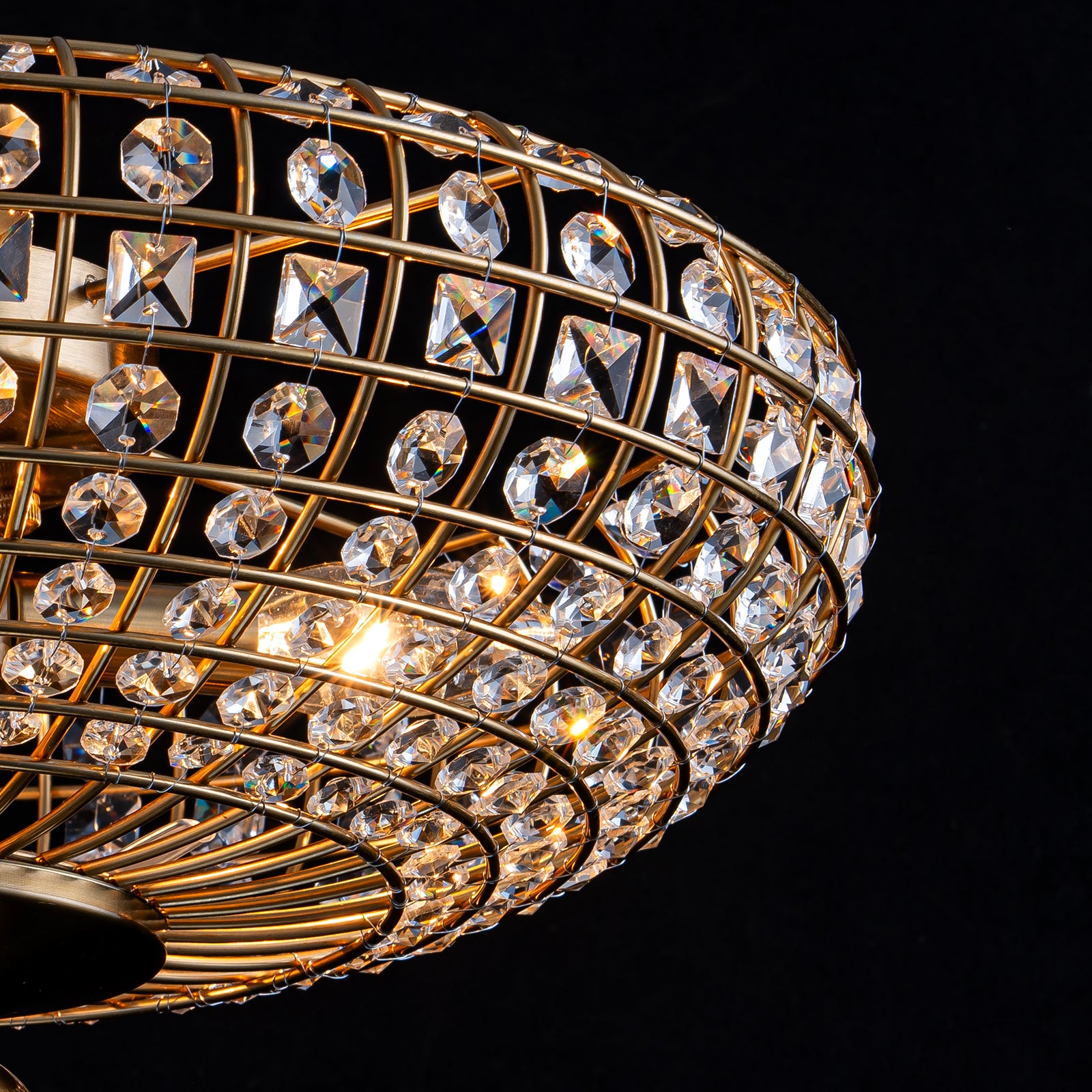 Glowlings 3-Light Vintage 16"Wide Brass Round Handmade Crystal Flush Mount