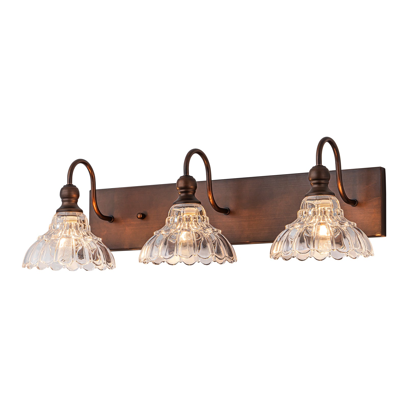 Glowlings 1/3/4-Light Vintage Antique Bronze Glass Flower Shaped Bathroom Vanity Light Over Mirror