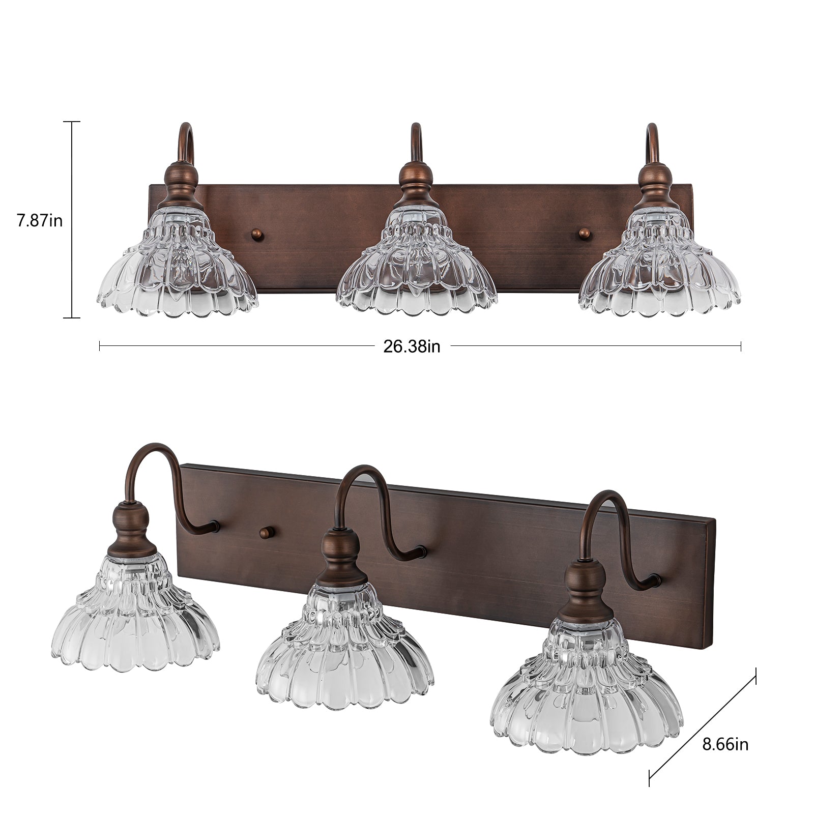 Glowlings 1/3/4-Light Vintage Antique Bronze Glass Flower Shaped Bathroom Vanity Light Over Mirror