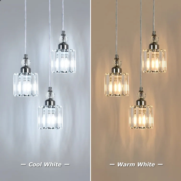 Glowlings 3-flammige, moderne Pendelleuchte mit quadratischem Cluster-Zylinder aus Chromkristall