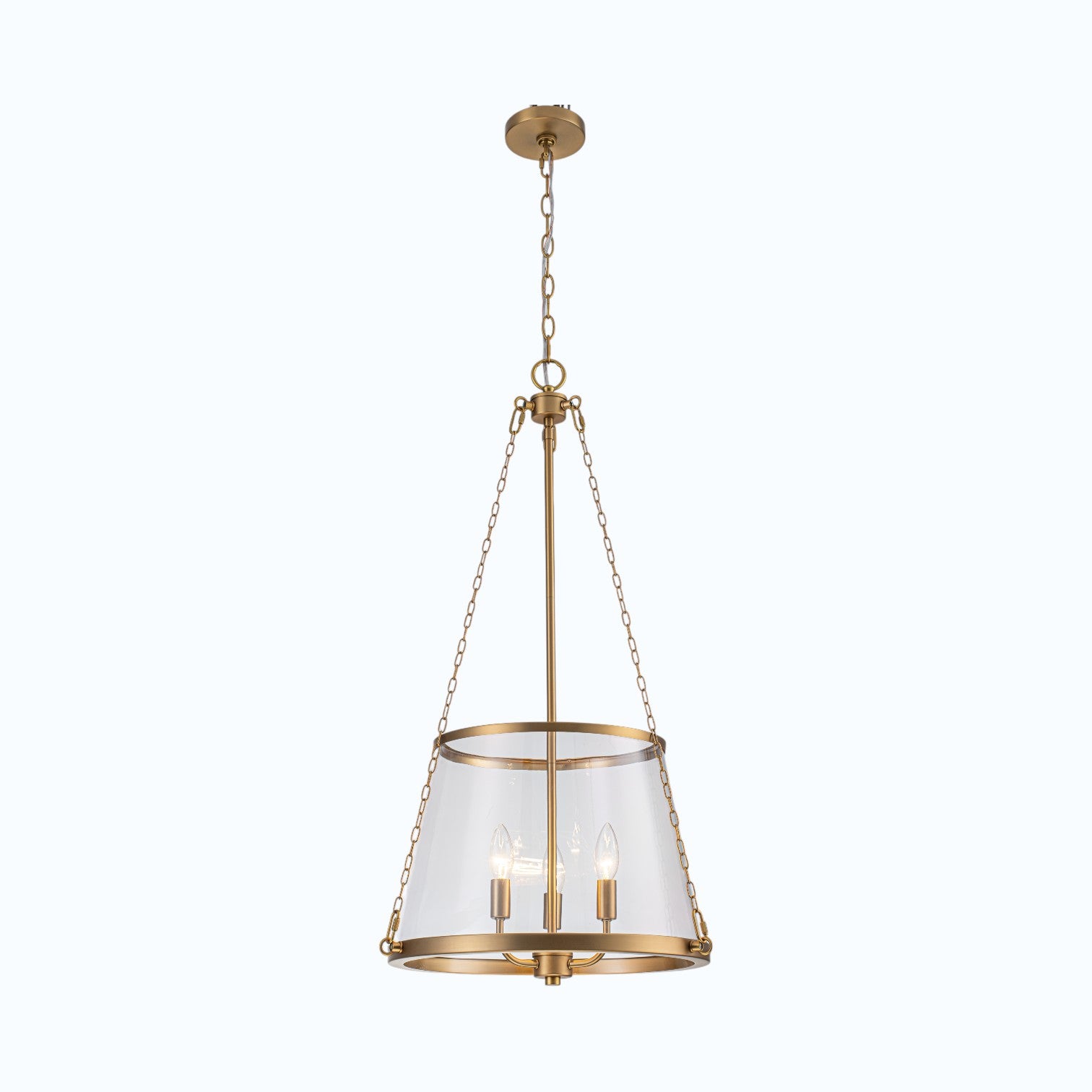 Glowlings 3-Light Classic Brushed Gold Chain Clear Tapered Glass Drum Chandelier