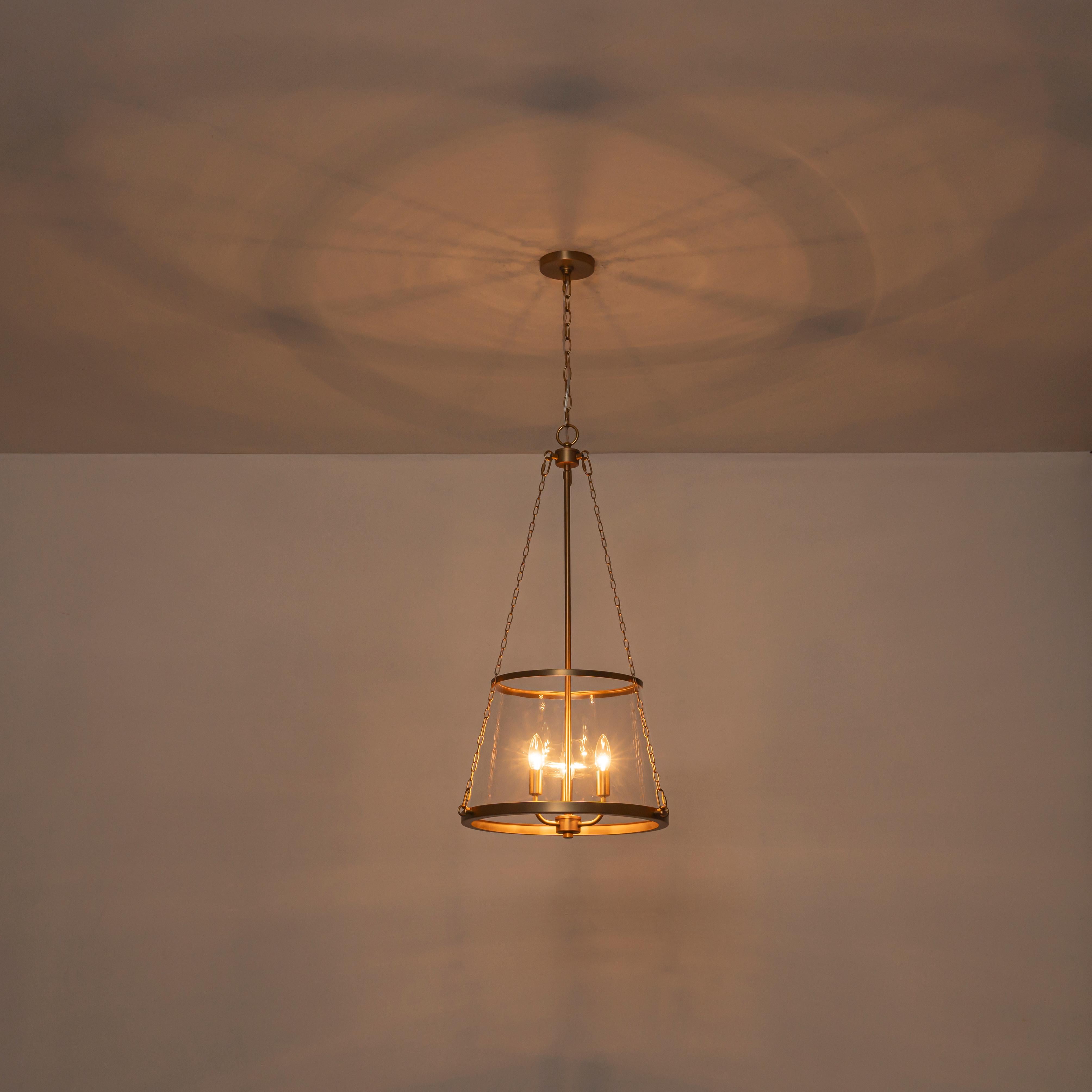 Glowlings 3-Light Classic Brushed Gold Chain Clear Tapered Glass Drum Chandelier