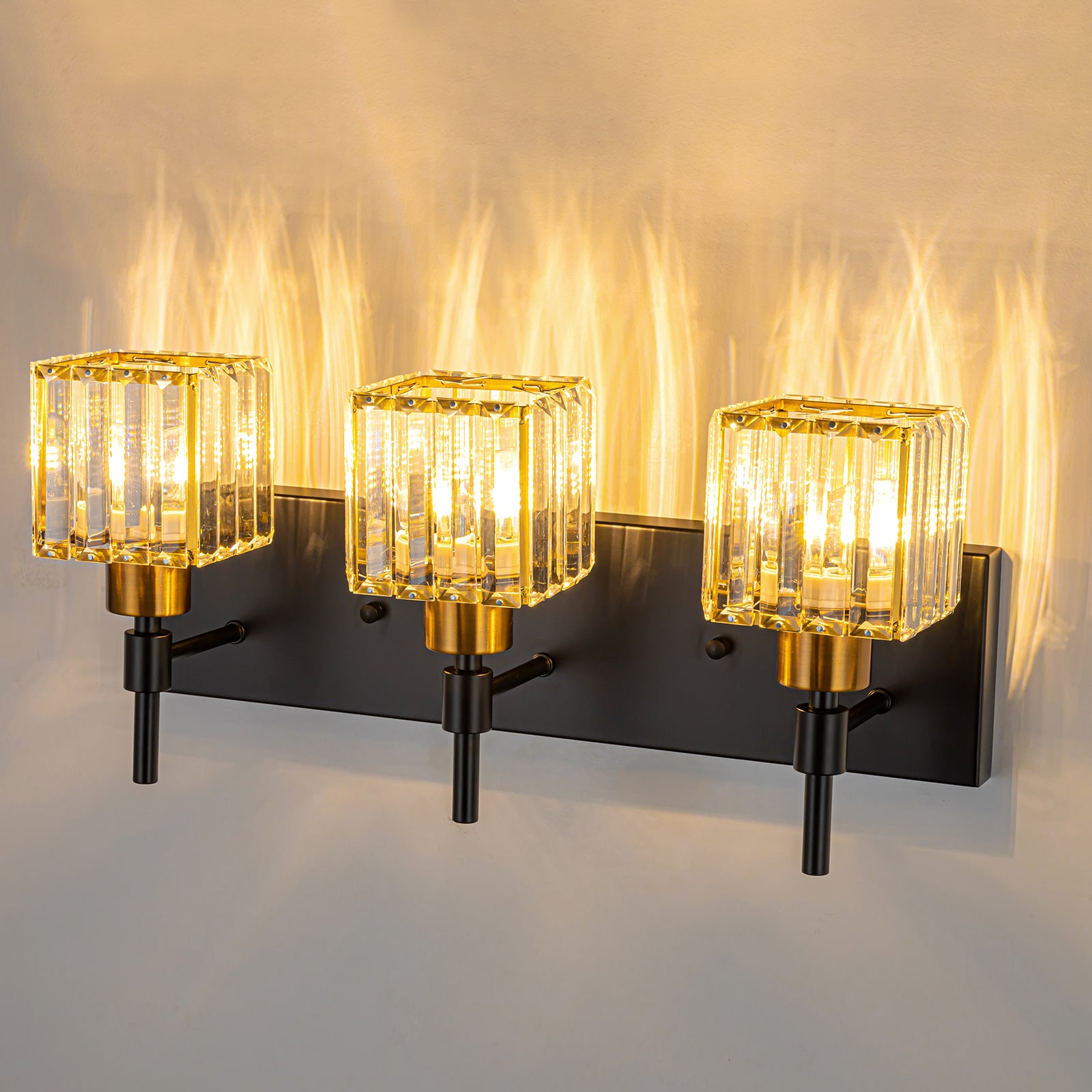 Glowlings 3-flammige, dimmbare quadratische Kristall-Badezimmerleuchte für Badezimmer