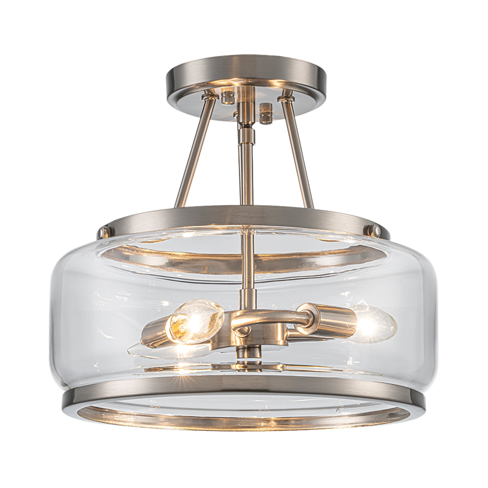 Glowlings Modern 3-Light Drum Clear Glass Lantern Semi Flush Mount