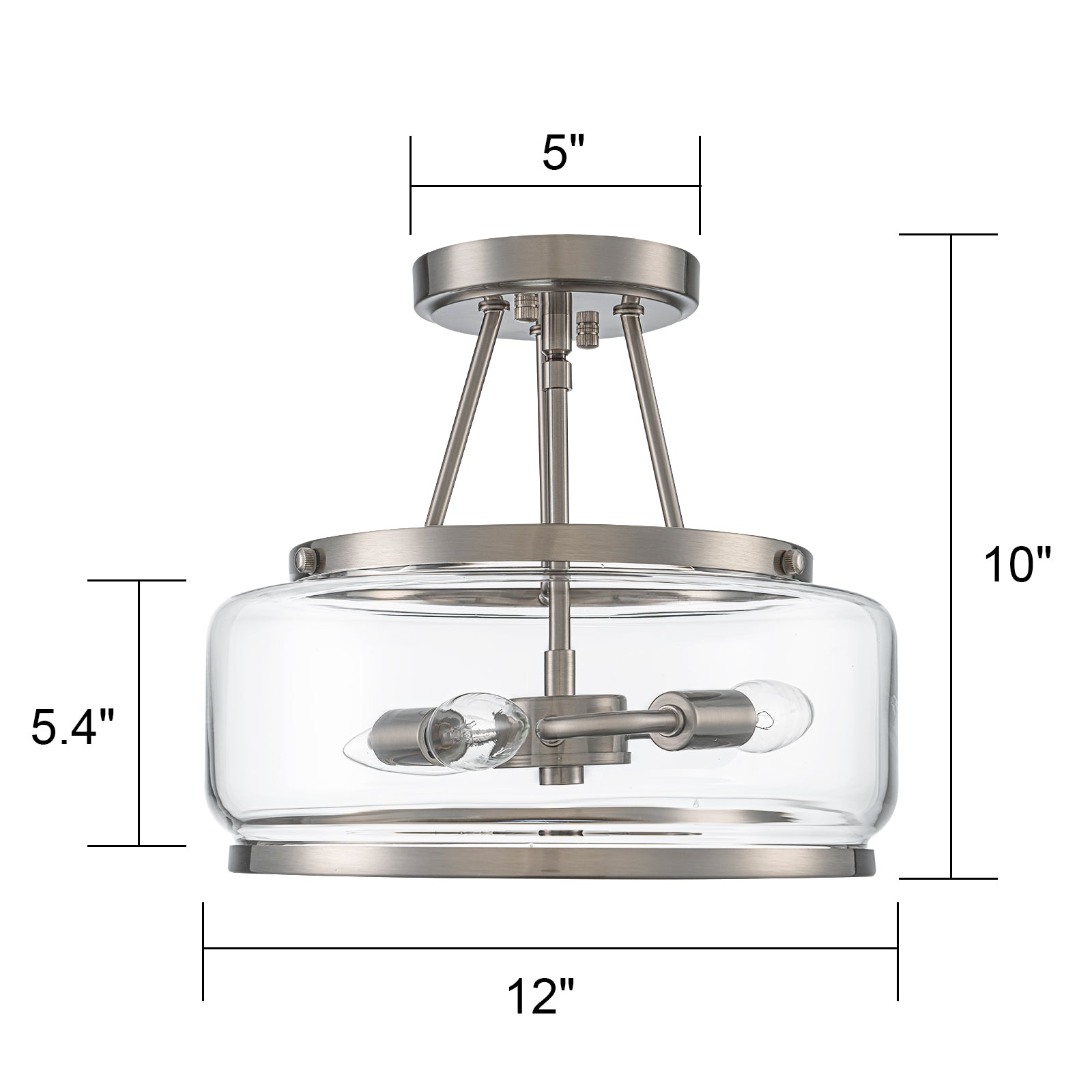 Glowlings Modern 3-Light Drum Clear Glass Lantern Semi Flush Mount