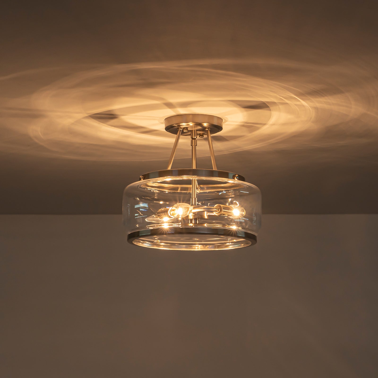 Glowlings Modern 3-Light Drum Clear Glass Lantern Semi Flush Mount