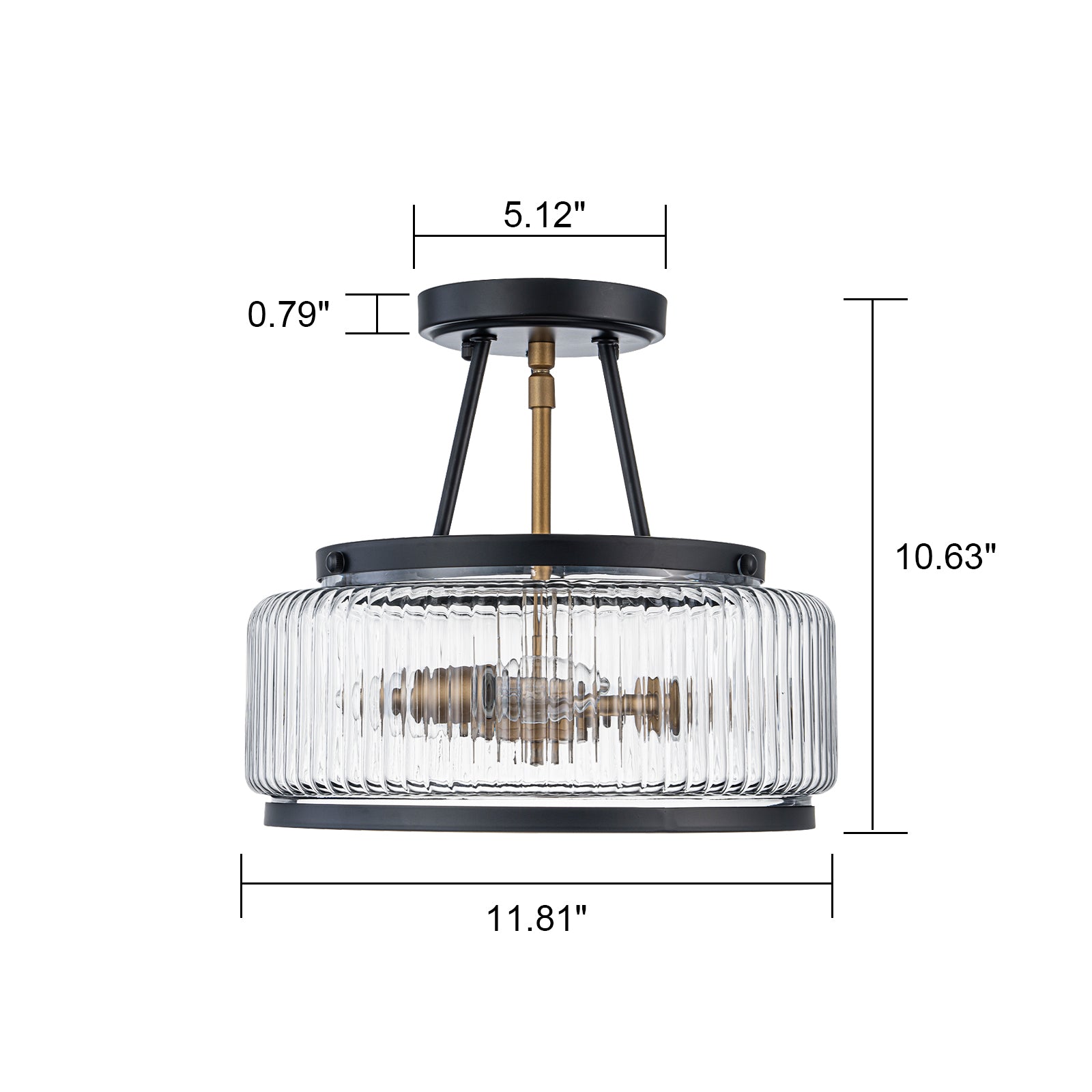 Glowlings 3-Light Modern 12"Wide Drum Ribbed Faceted Glass Lantern Semi Flush Mount