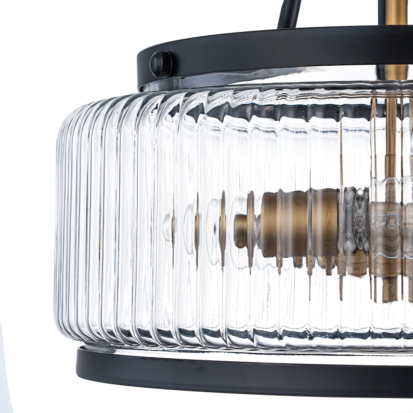 Glowlings 3-Light Modern 12"Wide Drum Ribbed Faceted Glass Lantern Semi Flush Mount
