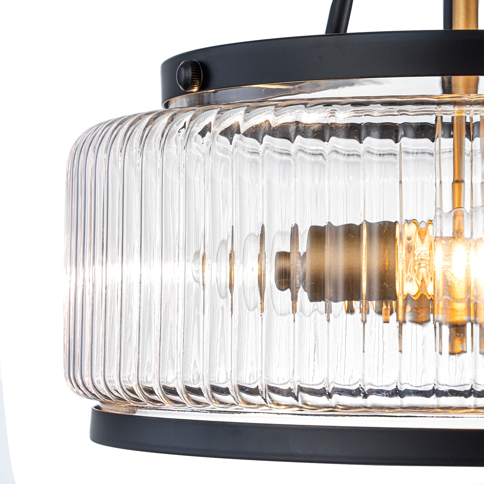 Glowlings 3-Light Modern 12"Wide Drum Ribbed Faceted Glass Lantern Semi Flush Mount