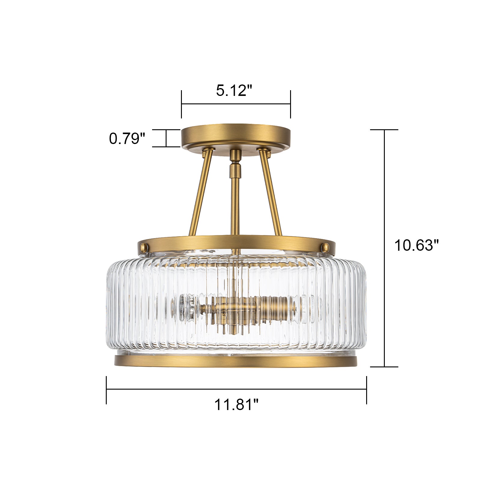 Glowlings 3-Light Modern 12"Wide Drum Ribbed Faceted Glass Lantern Semi Flush Mount
