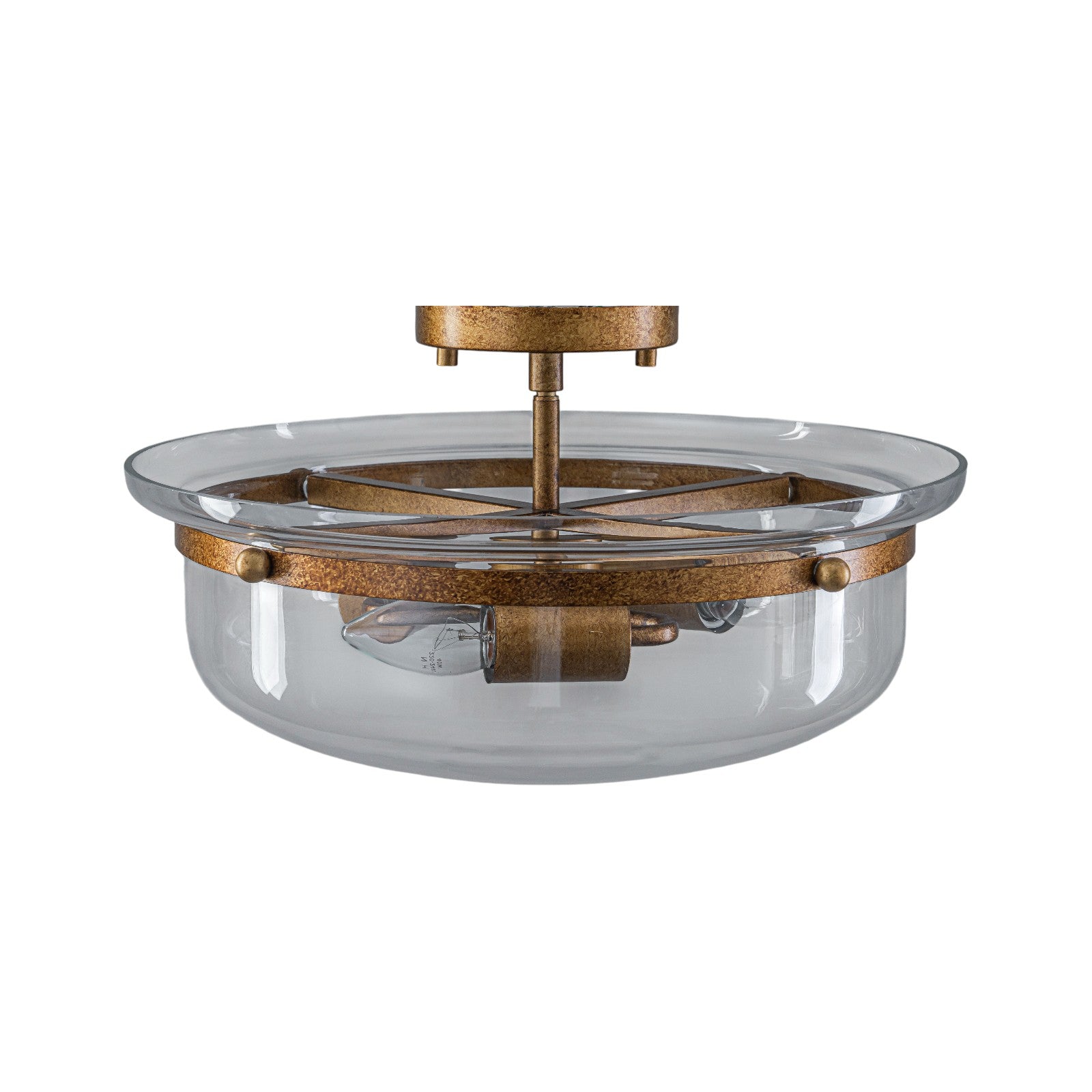 Glowlings 3-Light Farmhouse 15"Wide Aged Brass Glass Bowl Shaped Semi Flush Mount