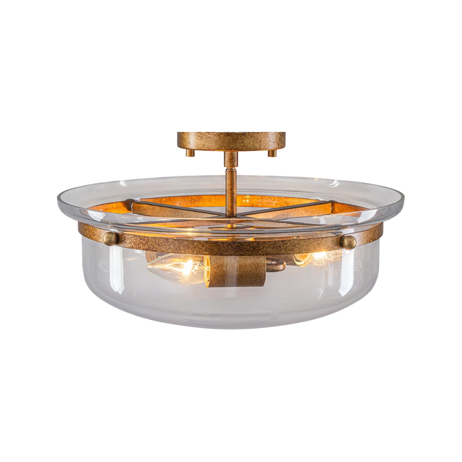 Glowlings 3-Light Farmhouse 15"Wide Aged Brass Glass Bowl Shaped Semi Flush Mount