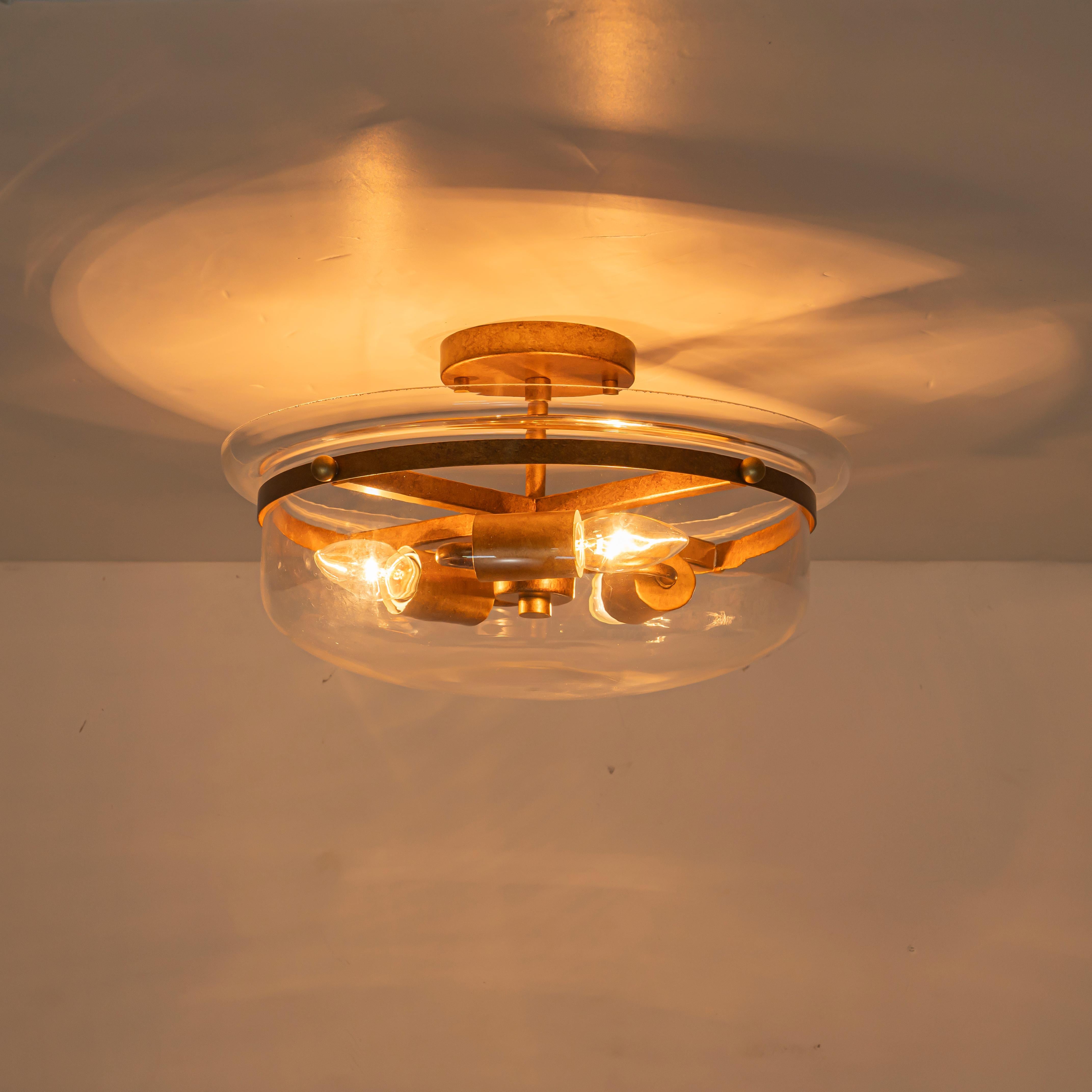 Glowlings 3-Light Farmhouse 15"Wide Aged Brass Glass Bowl Shaped Semi Flush Mount