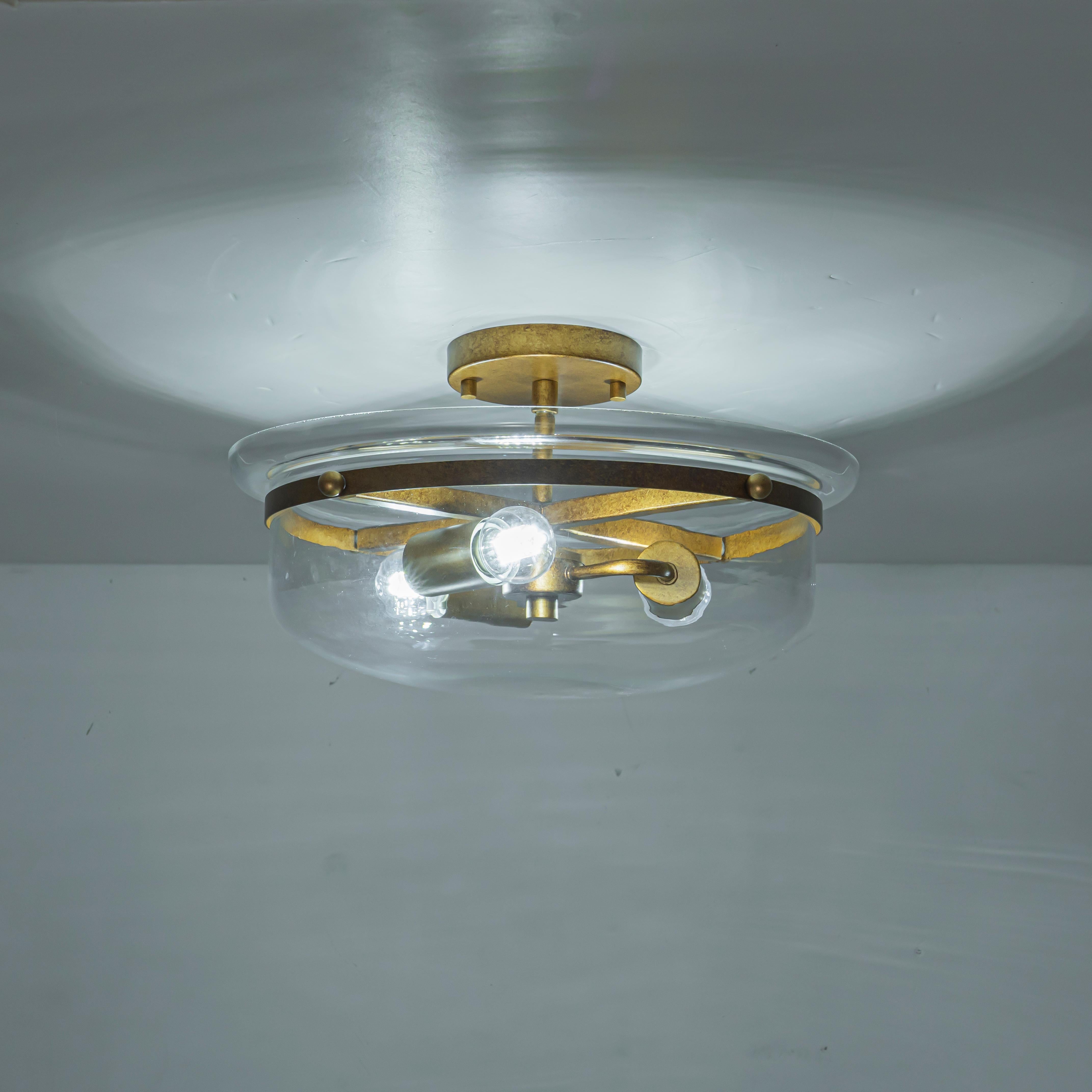 Glowlings 3-Light Farmhouse 15"Wide Aged Brass Glass Bowl Shaped Semi Flush Mount