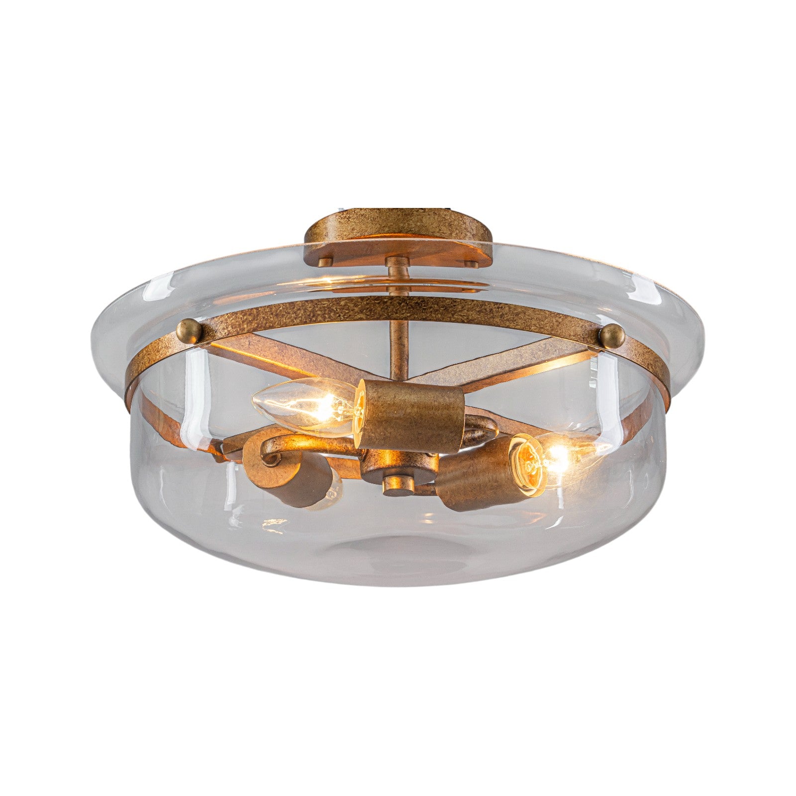 Glowlings 3-Light Farmhouse 15"Wide Aged Brass Glass Bowl Shaped Semi Flush Mount