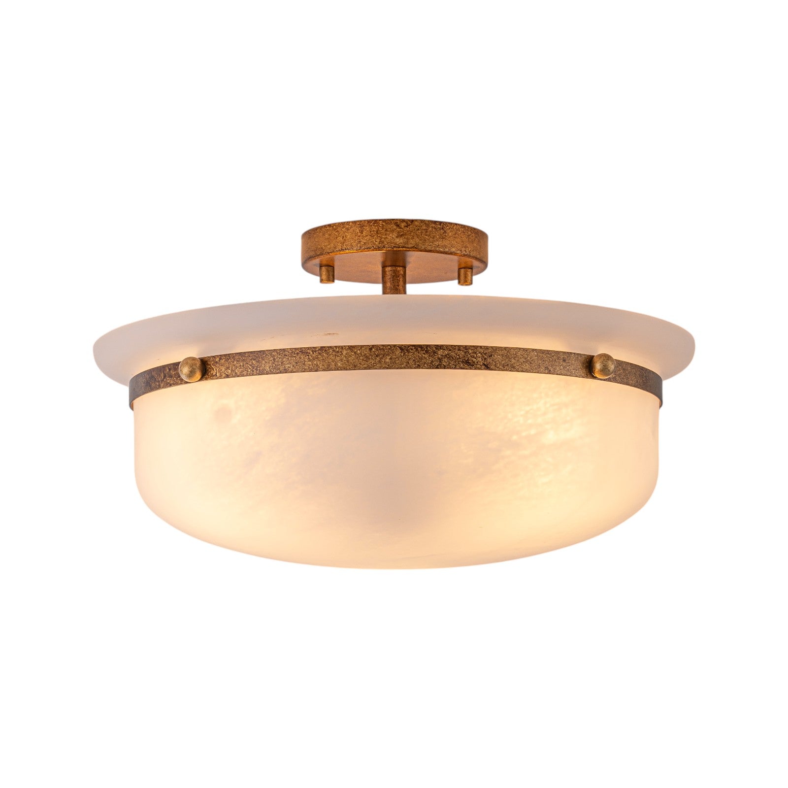 Glowlings 3-Light Farmhouse 15"Wide Aged Brass Glass Bowl Shaped Semi Flush Mount