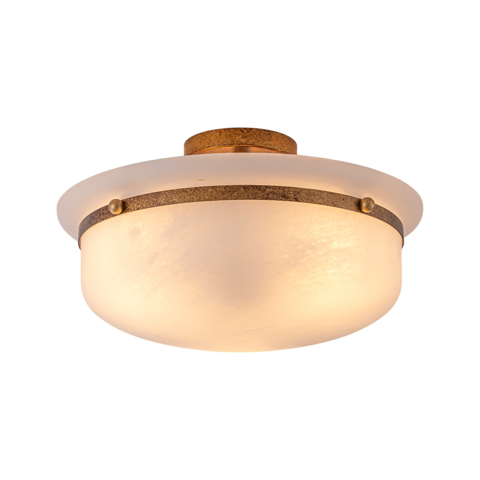 Glowlings 3-Light Farmhouse 15"Wide Aged Brass Glass Bowl Shaped Semi Flush Mount