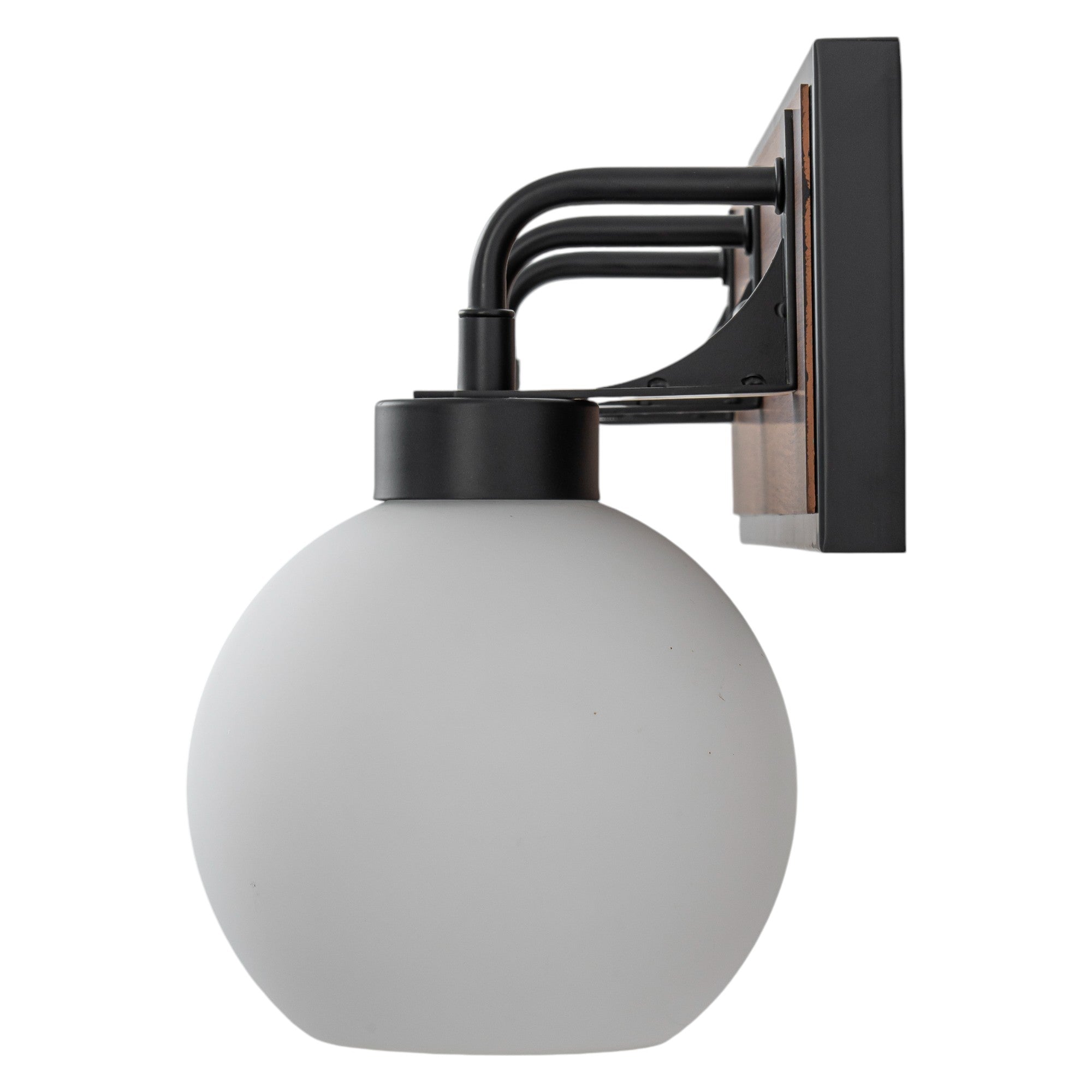 Glowlings 3-Light Farmhouse Black Wood Globe Opal Glass Bathroom Vanity Light