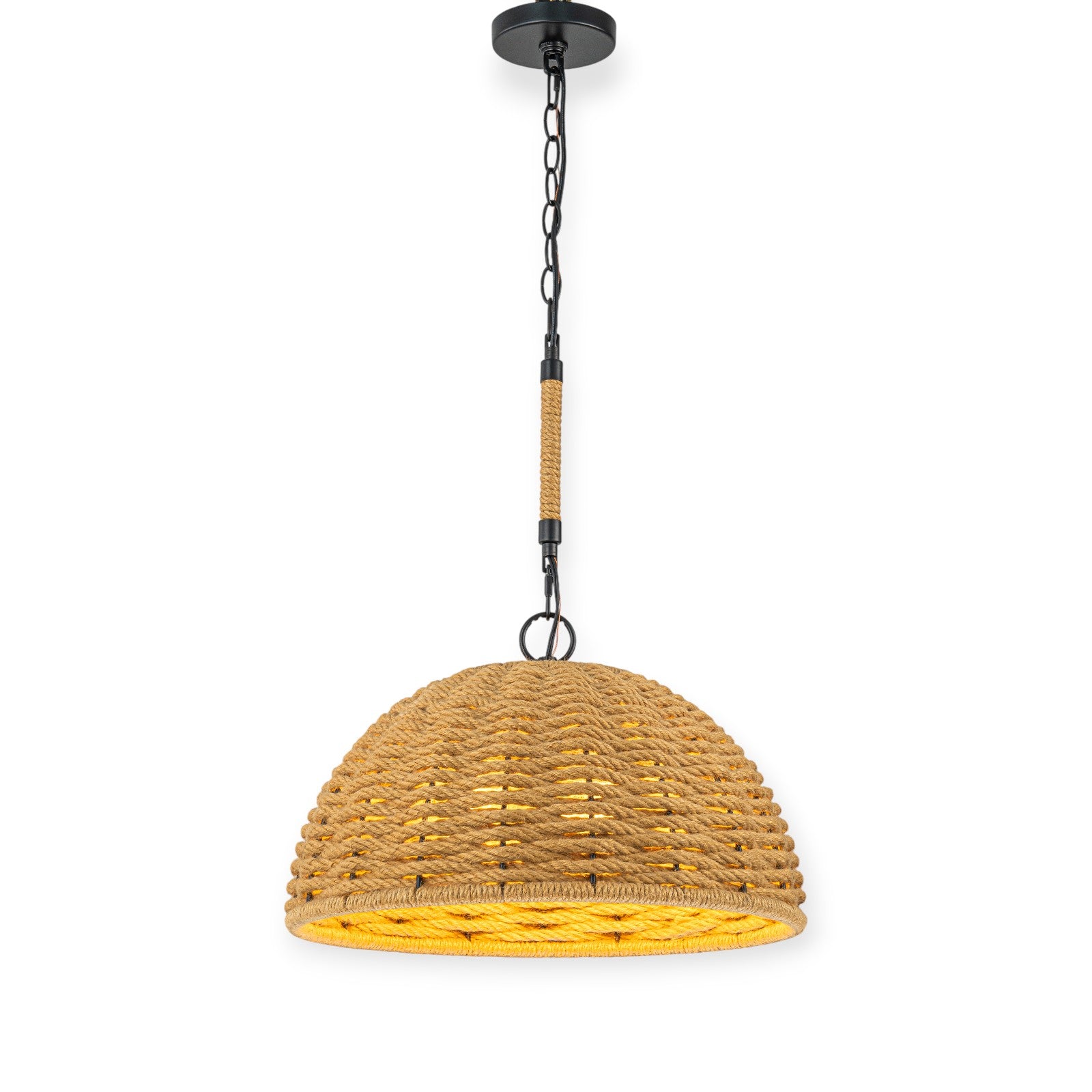 Glowlings 3-Light Farmhouse 18"Wide Natural Hand-Woven Rattan Rope Dome Pendant Light
