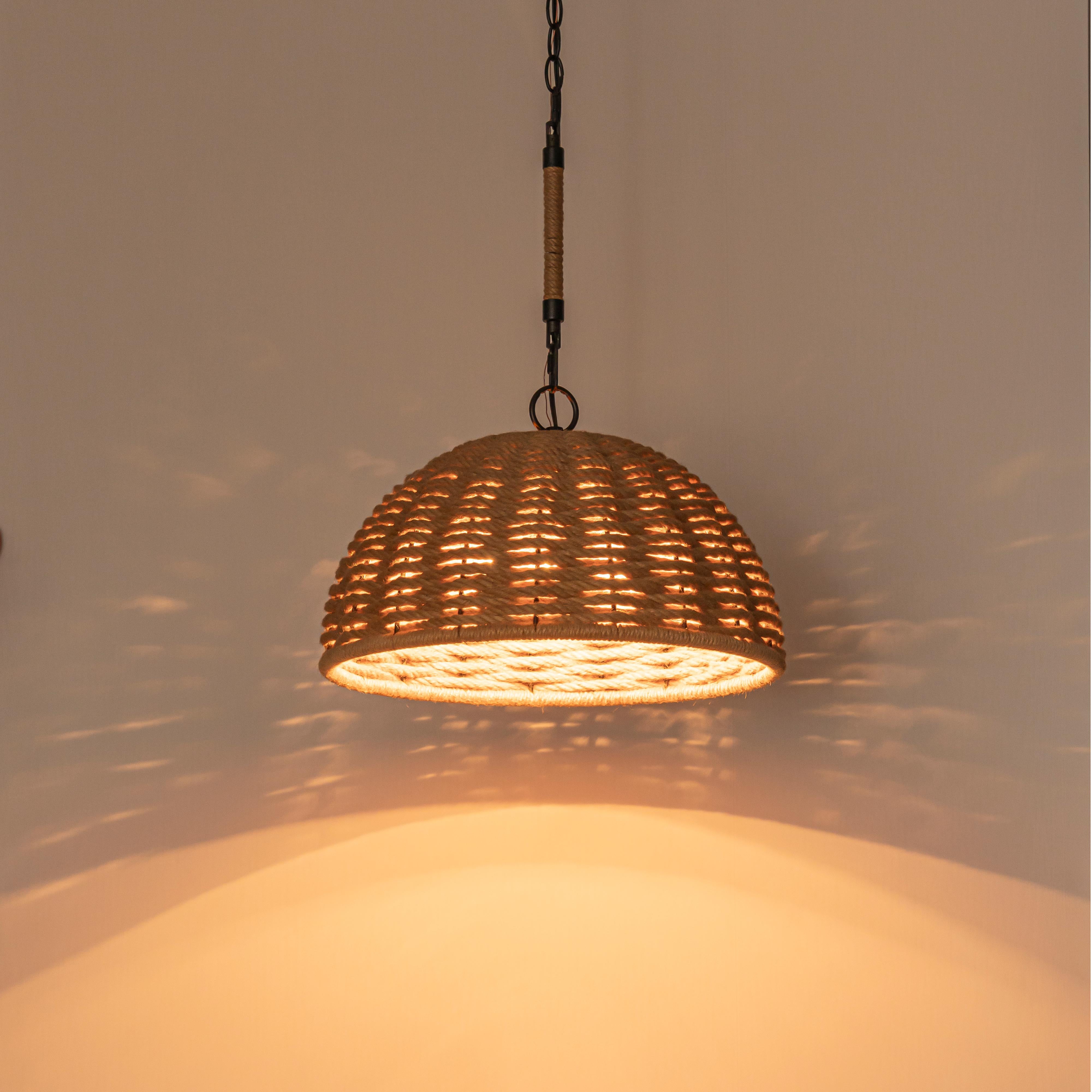 Glowlings 3-Light Farmhouse 18"Wide Natural Hand-Woven Rattan Rope Dome Pendant Light