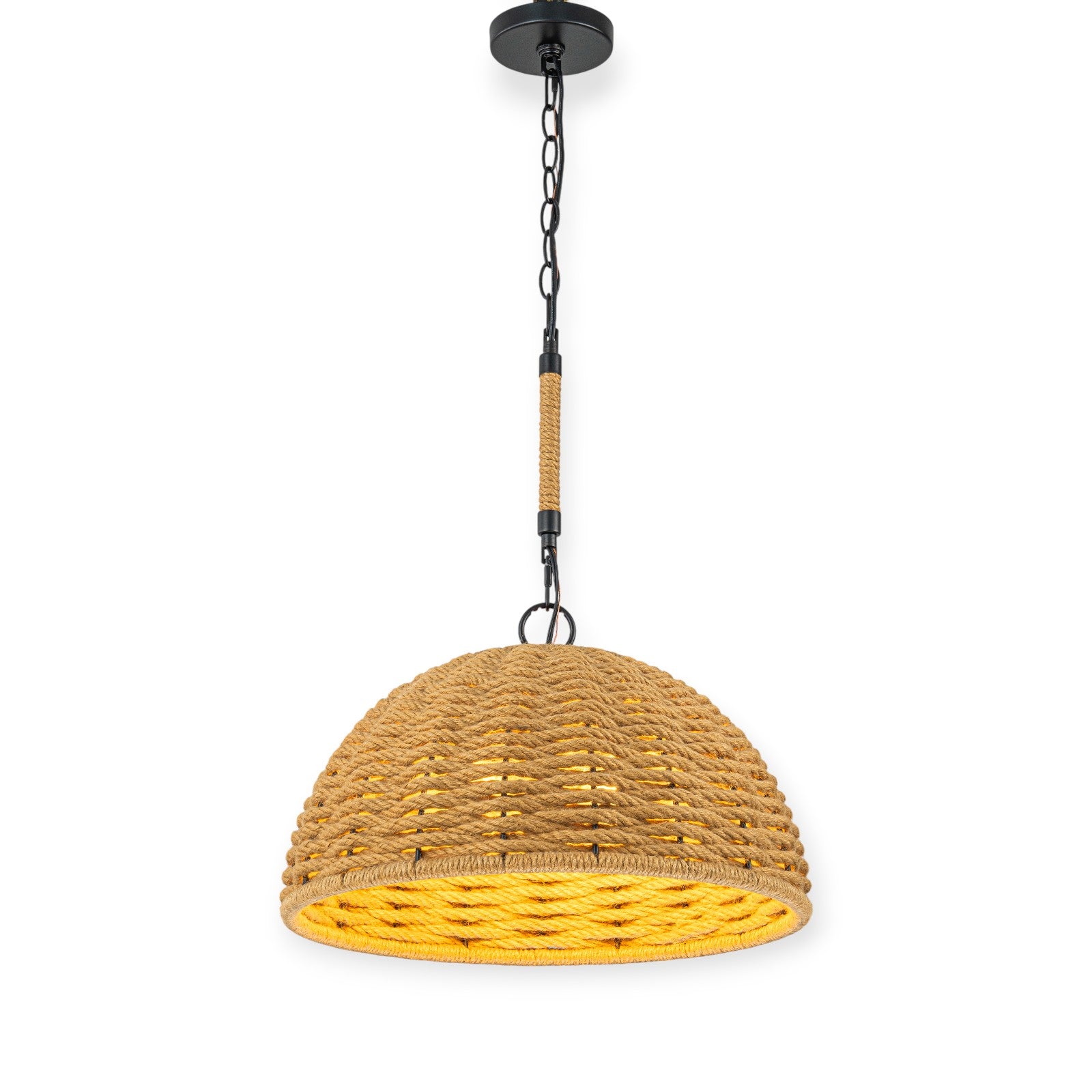 Glowlings 3-Light Farmhouse 18"Wide Natural Hand-Woven Rattan Rope Dome Pendant Light