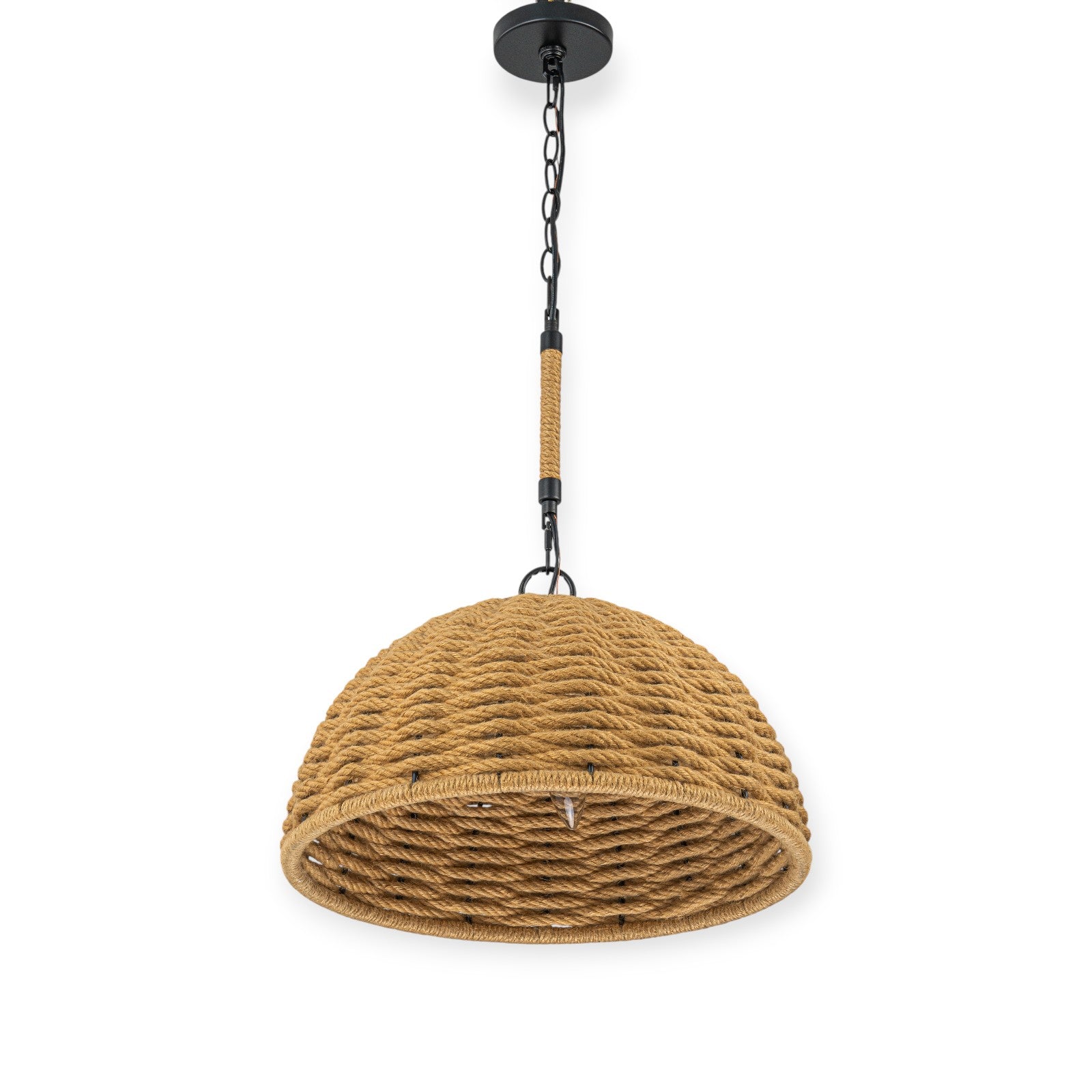 Glowlings 3-Light Farmhouse 18"Wide Natural Hand-Woven Rattan Rope Dome Pendant Light
