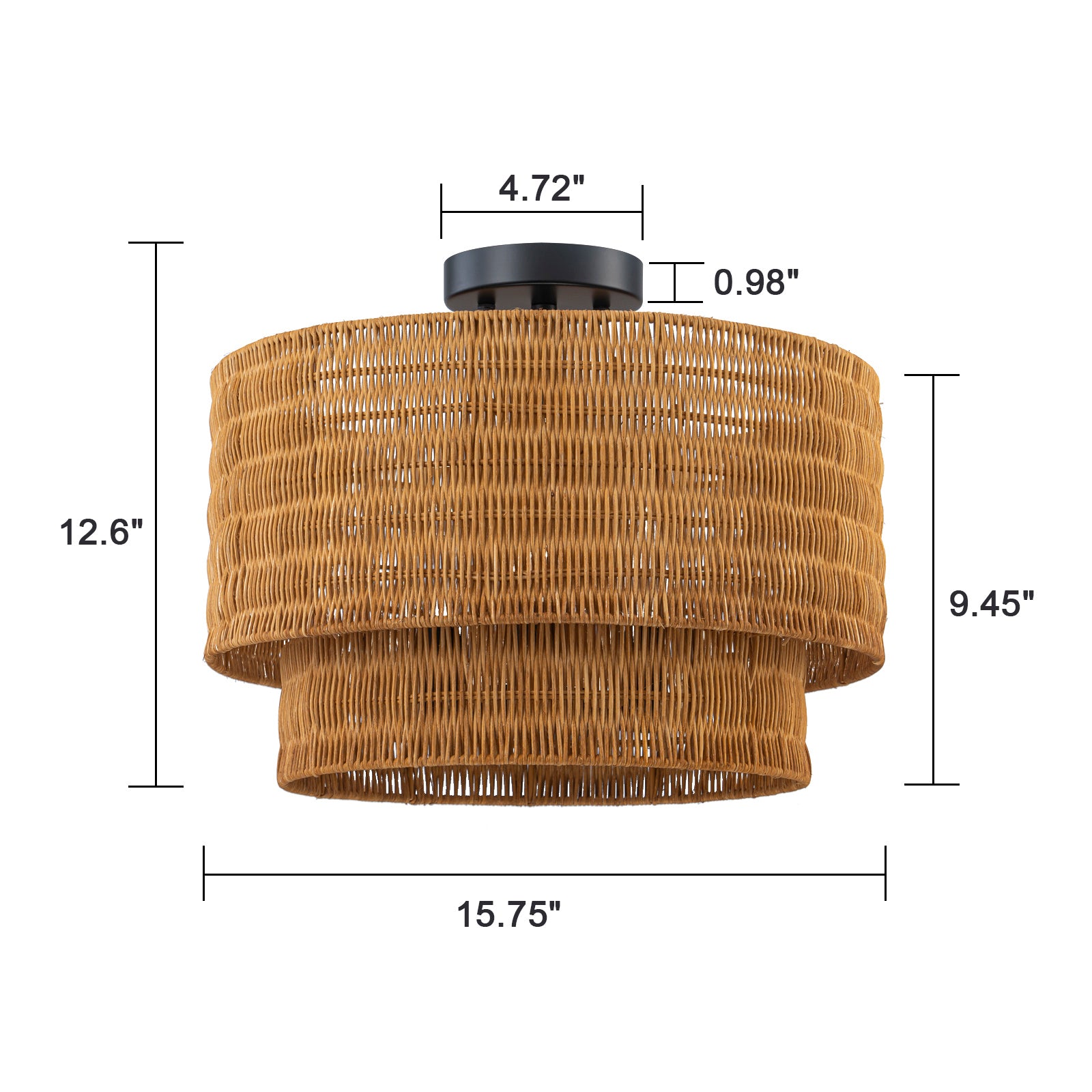 Glowlings 3-Light Farmhouse 16"Wide 2-Tiered Hand-Woven Natural Rattan Semi-Flush Mount