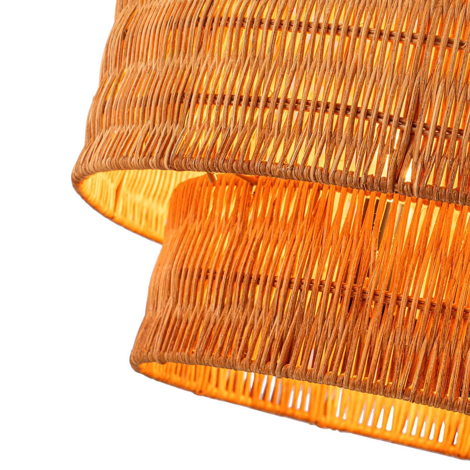 Glowlings 3-Light Farmhouse 16"Wide 2-Tiered Hand-Woven Natural Rattan Semi-Flush Mount