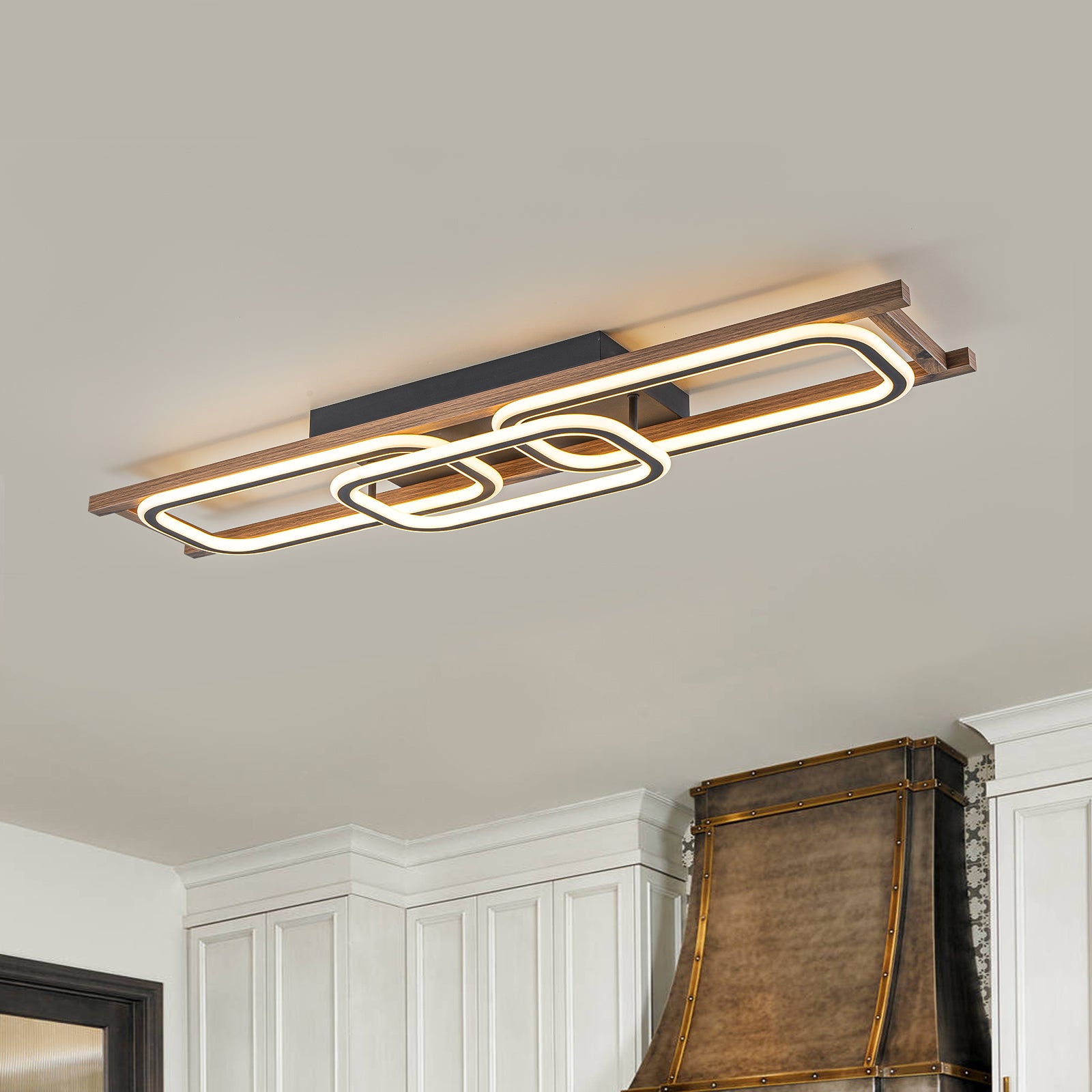 Glowlings 1/2/3-Light Farmhouse Rectangular LED Wood Flush Mount Celiling Light