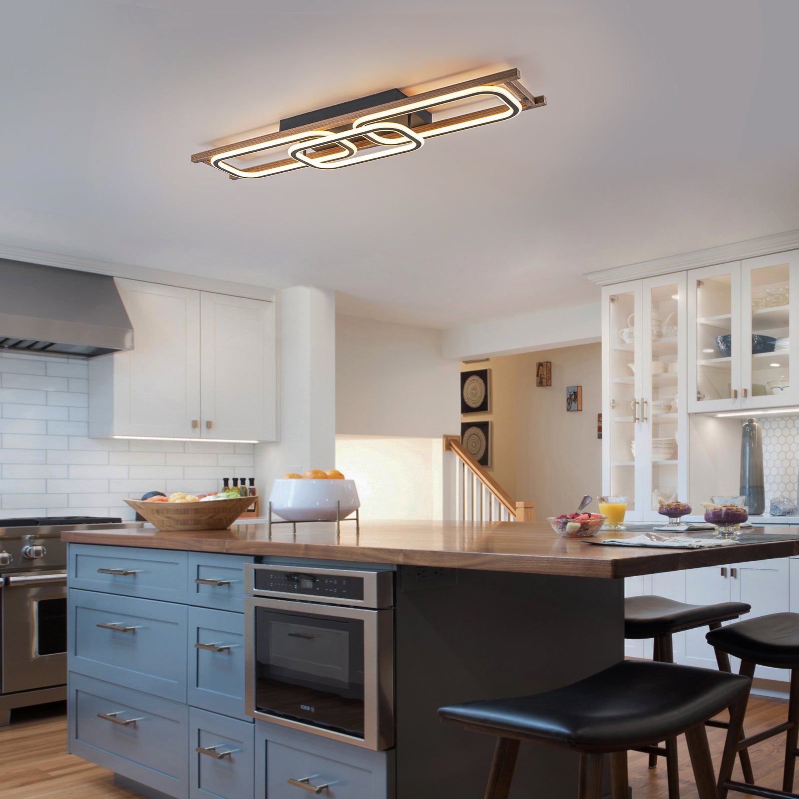 Glowlings 1/2/3-Light Farmhouse Rectangular LED Wood Flush Mount Celiling Light