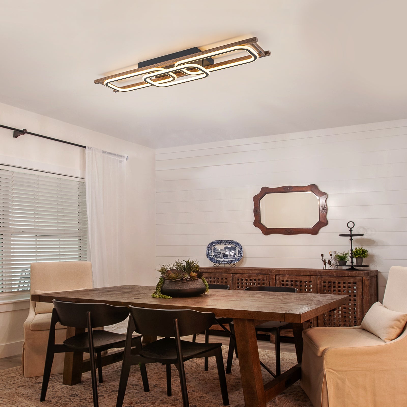 Glowlings 1/2/3-Light Farmhouse Rectangular LED Wood Flush Mount Celiling Light