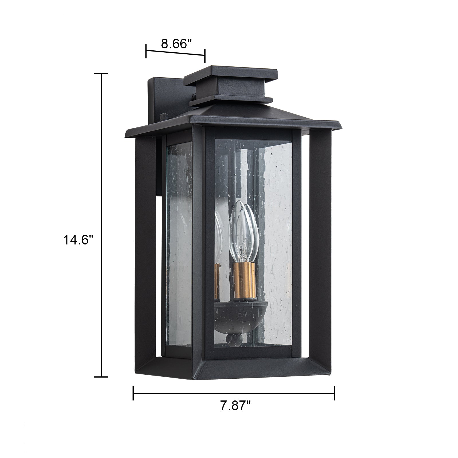Glowlings 3-flammige 15" hohe Flachdachlaterne, schwarze Wandleuchte für den Außenbereich