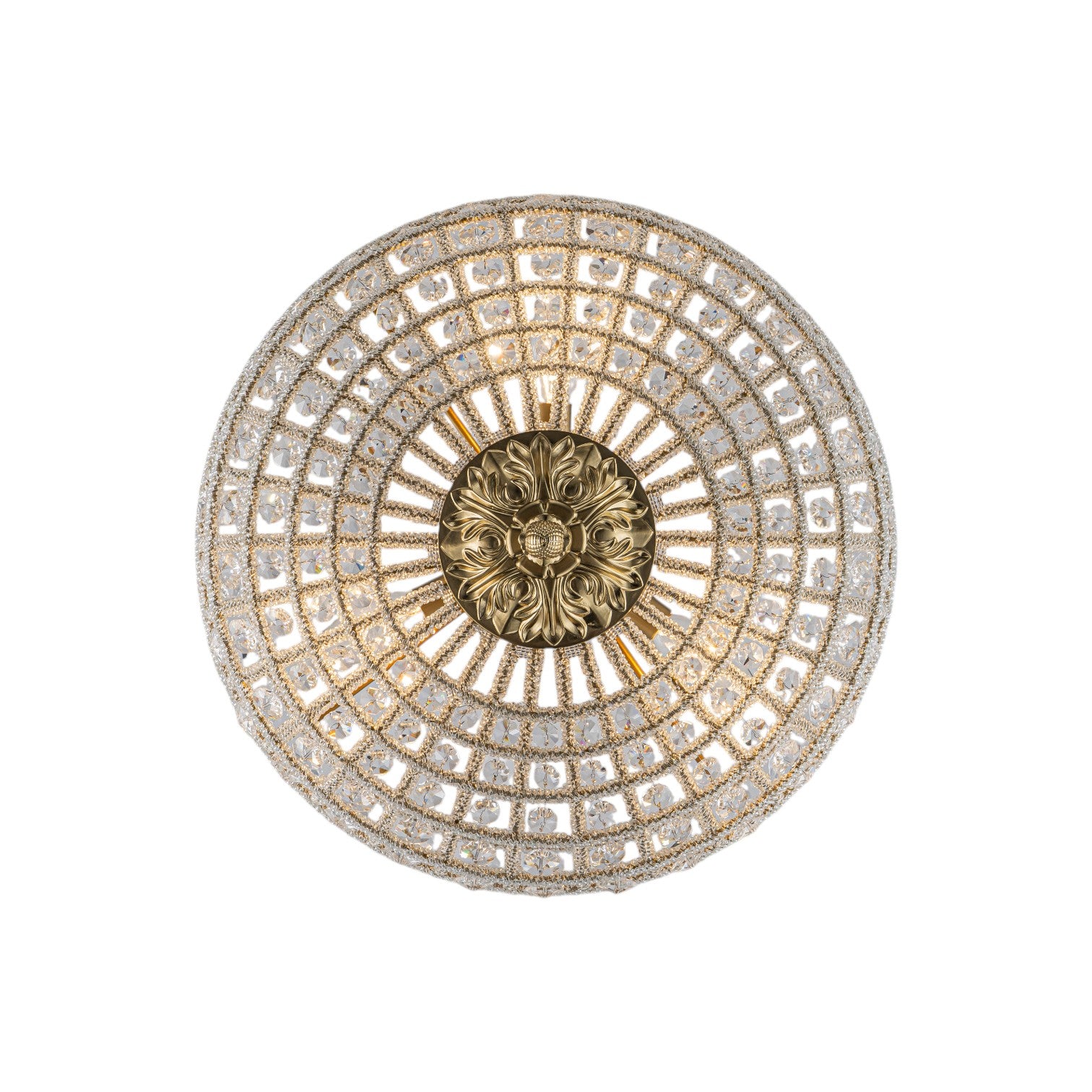 Glowlings 3-Light French Antique Brass Faceted Crystal Bead Drum Flush Mount Ceiling Light