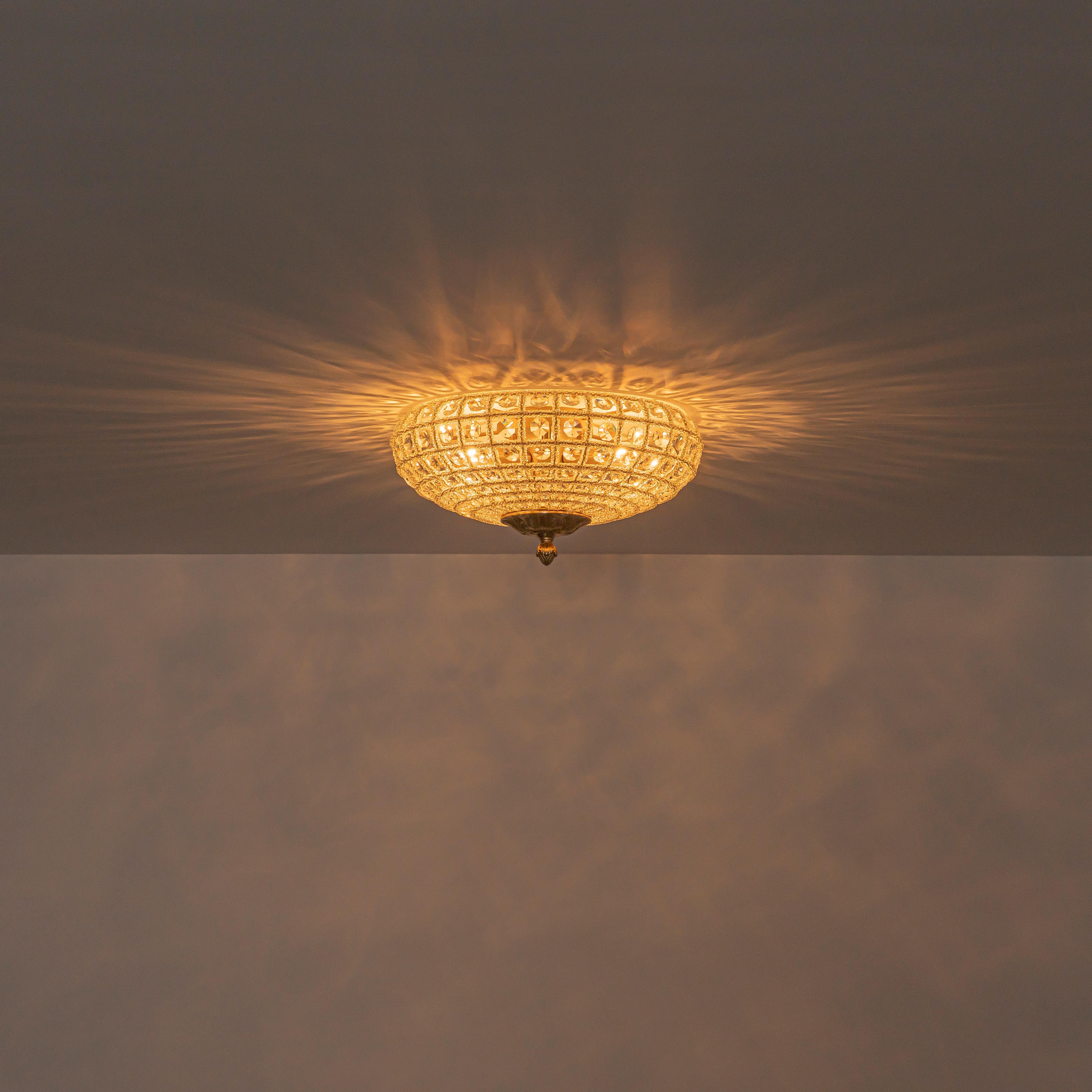 Glowlings 3-Light French Antique Brass Faceted Crystal Bead Drum Flush Mount Ceiling Light