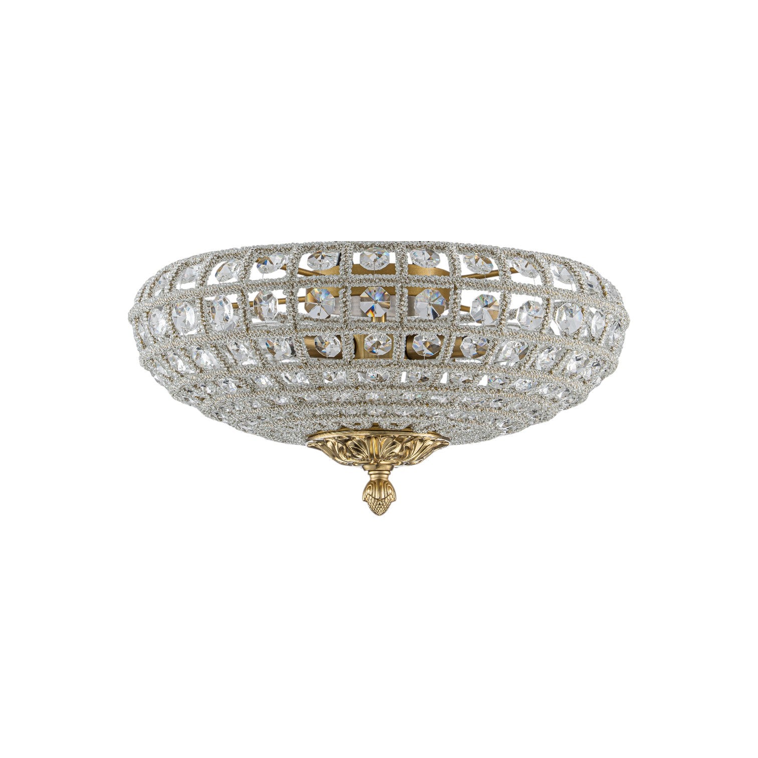 Glowlings 3-Light French Antique Brass Faceted Crystal Bead Drum Flush Mount Ceiling Light