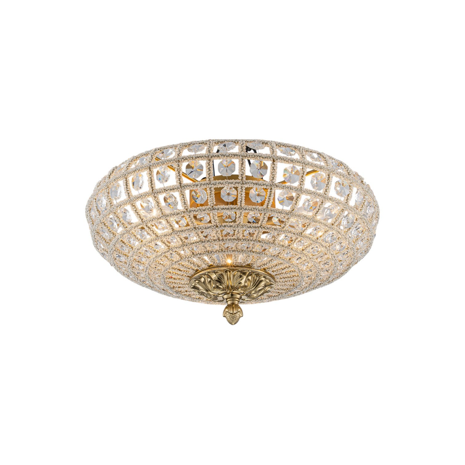 Glowlings 3-Light French Antique Brass Faceted Crystal Bead Drum Flush Mount Ceiling Light