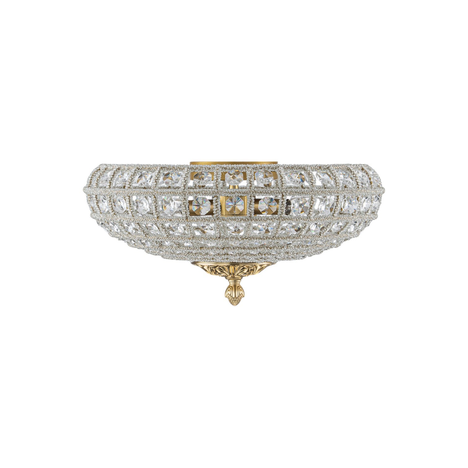 Glowlings 3-Light French Antique Brass Faceted Crystal Bead Drum Flush Mount Ceiling Light
