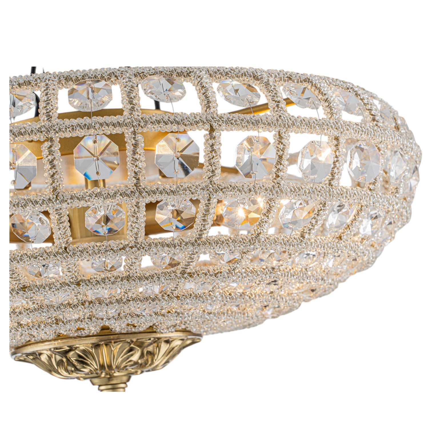 Glowlings 3-Light French Antique Brass Faceted Crystal Bead Drum Flush Mount Ceiling Light