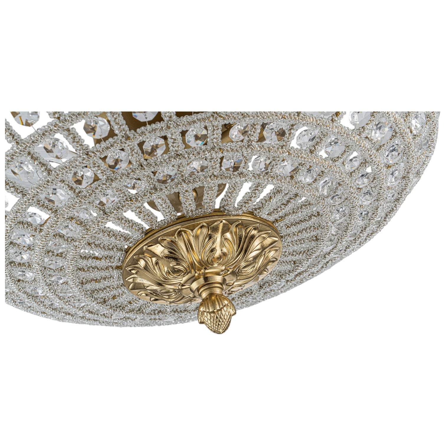 Glowlings 3-Light French Antique Brass Faceted Crystal Bead Drum Flush Mount Ceiling Light