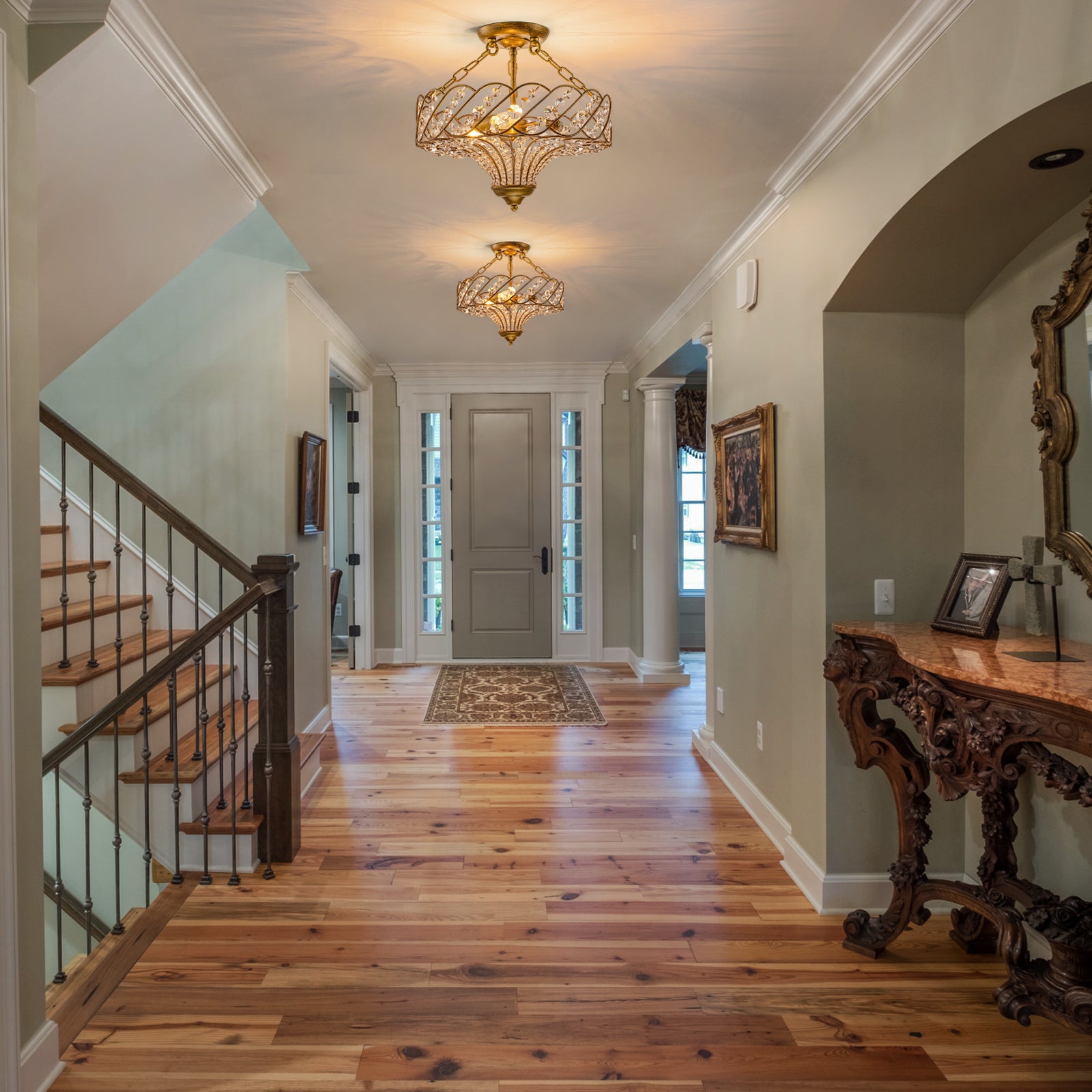 Glowlings 3-Light French Vintage Antique Gold Crystal Semi Flush Mount Ceiling Light