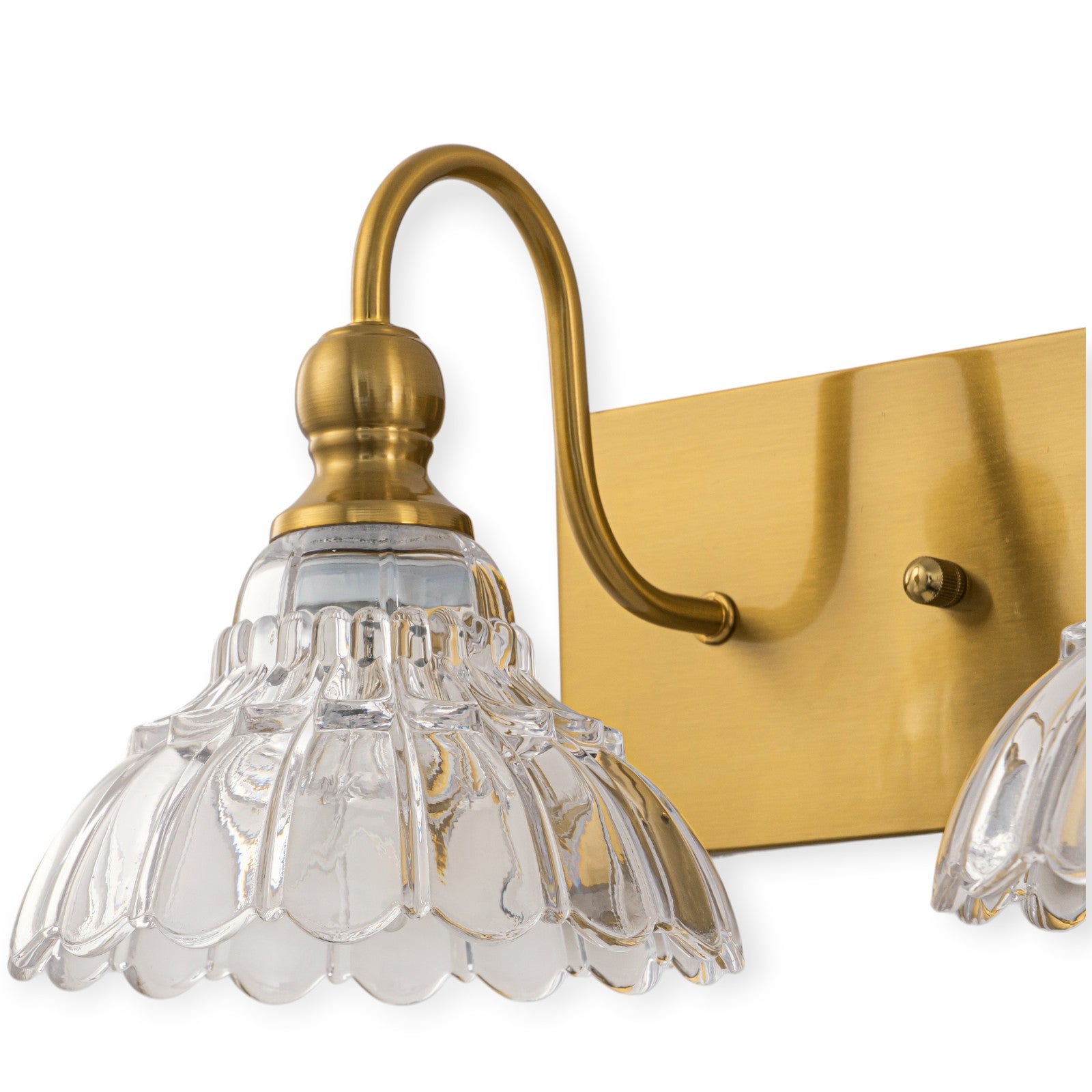 Glowlings 3/4-flammige Badezimmer-Waschtischleuchte im Vintage-Stil, Antik-Bronze, Glas, blumenförmig, über dem Spiegel