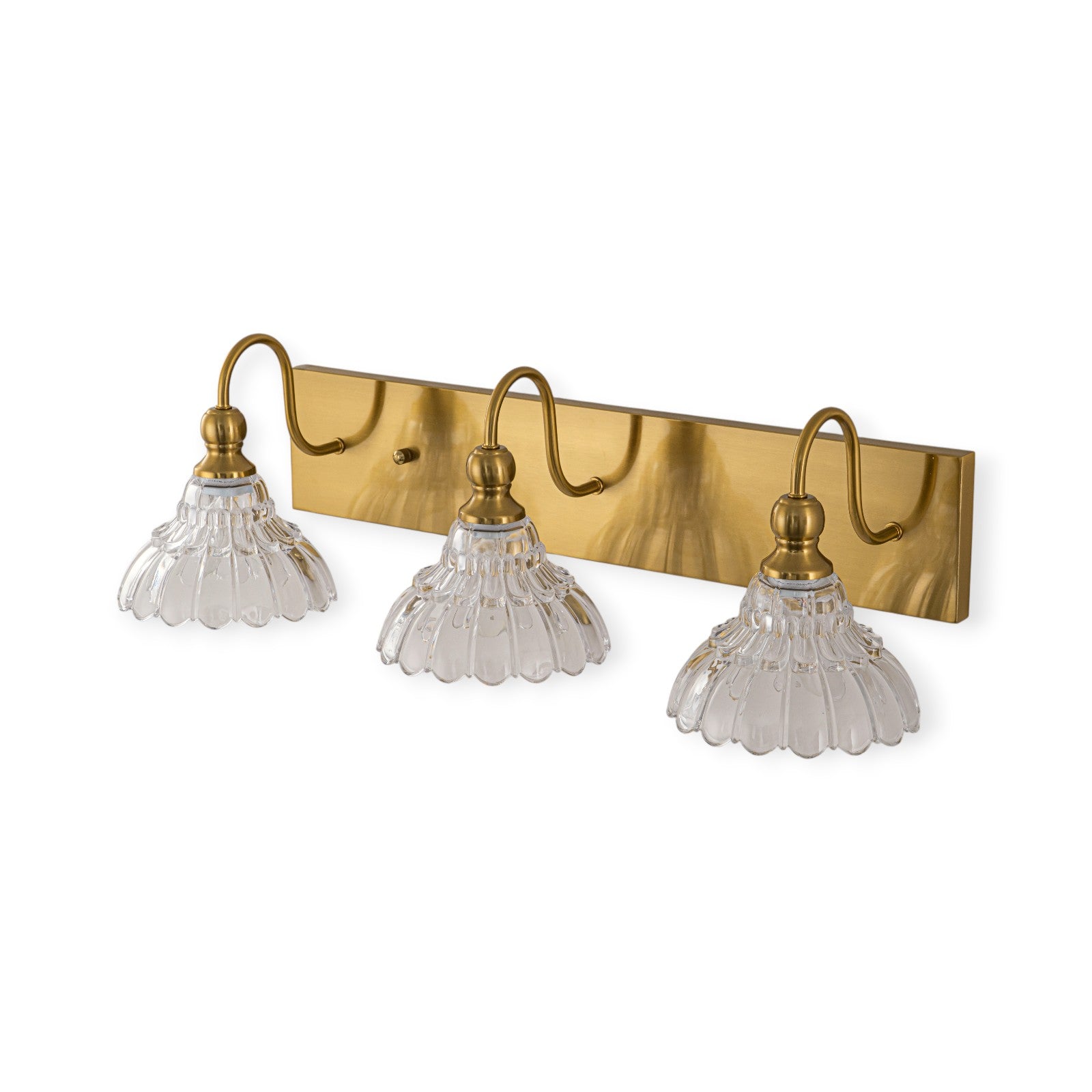 Glowlings 3/4-flammige Badezimmer-Waschtischleuchte im Vintage-Stil, Antik-Bronze, Glas, blumenförmig, über dem Spiegel