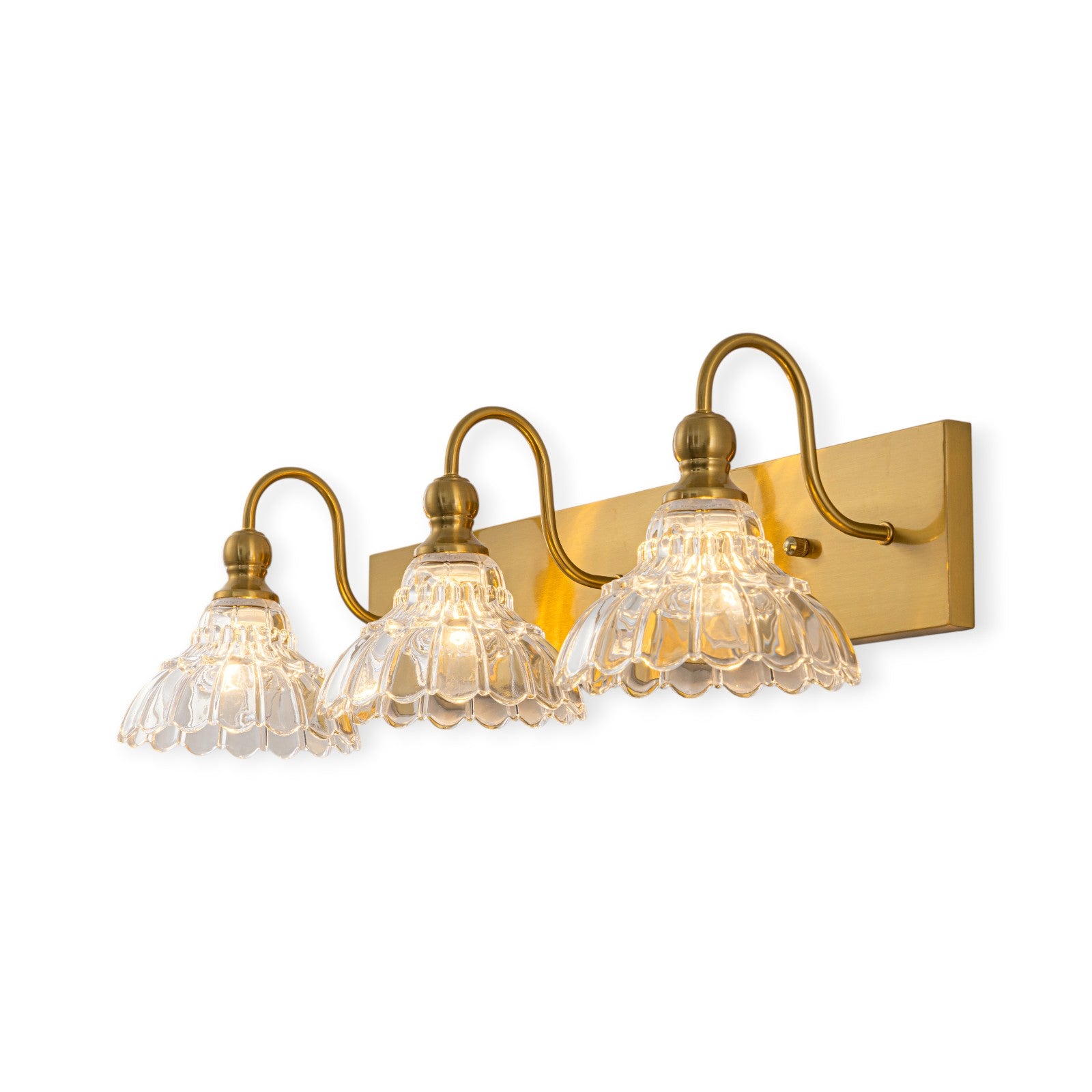 Glowlings 3/4-flammige Badezimmer-Waschtischleuchte im Vintage-Stil, Antik-Bronze, Glas, blumenförmig, über dem Spiegel