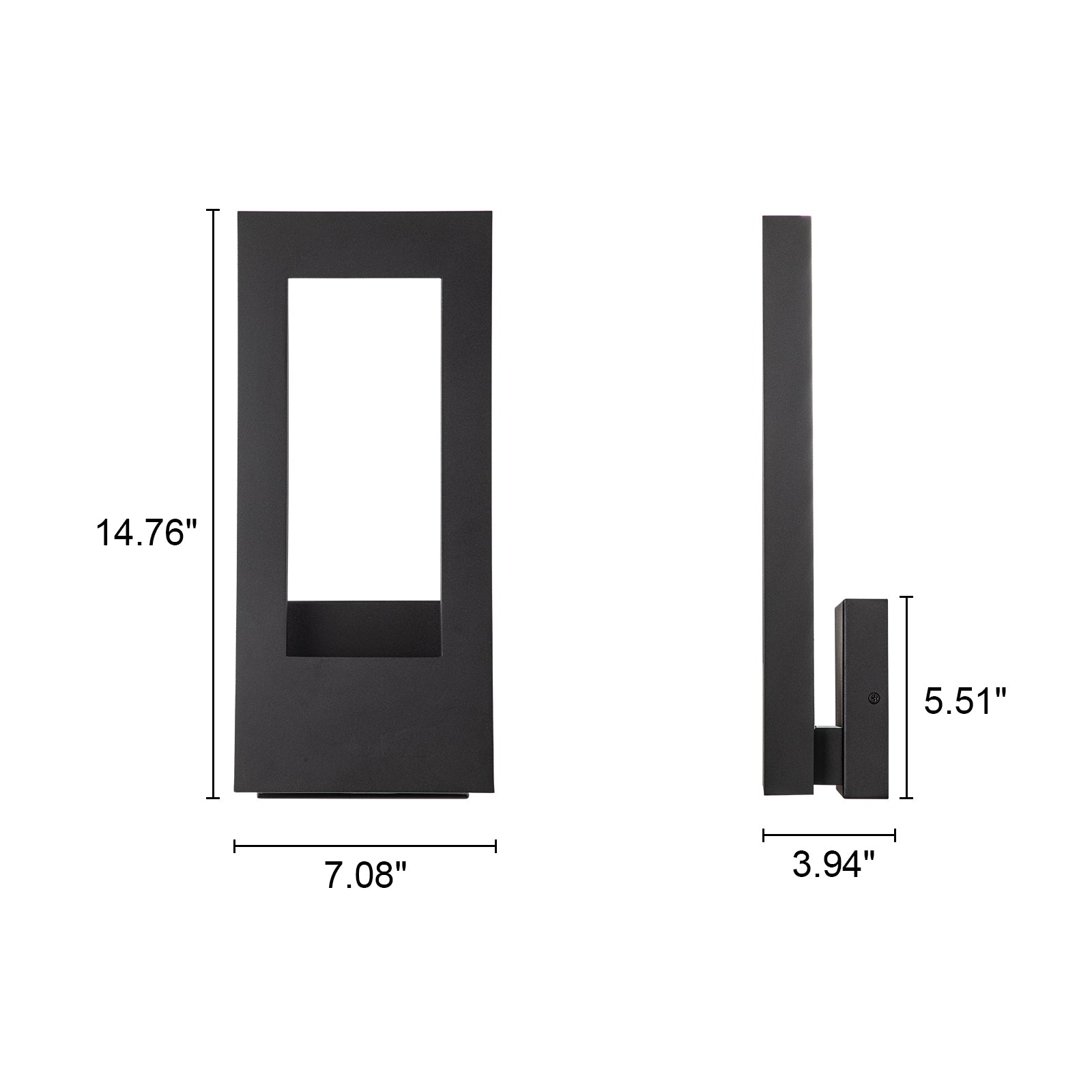 Glowlings 3-flammige, 38,1 cm hohe, hohle, rechteckige, integrierte, schwarze LED-Wandleuchte für den Außenbereich