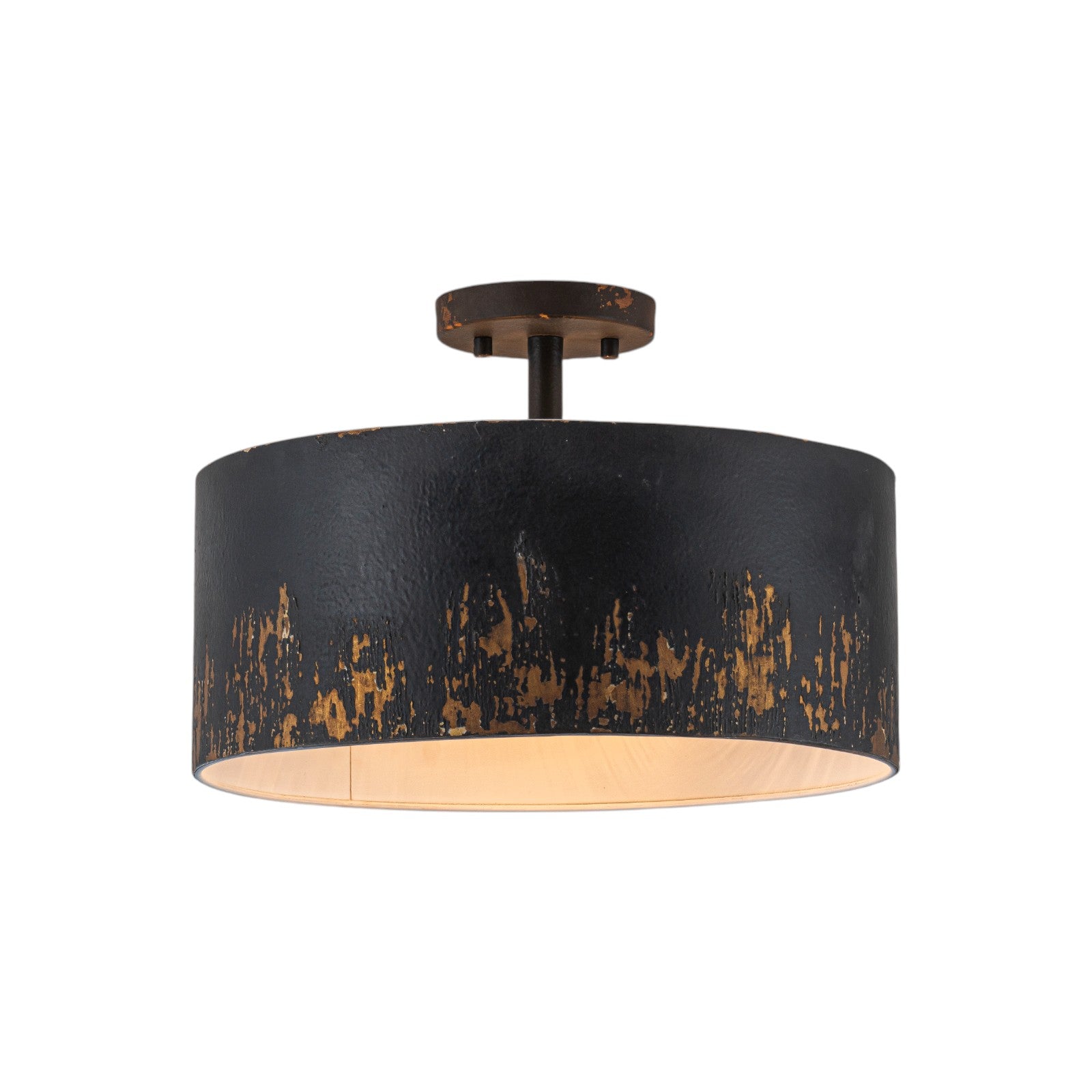 Glowlings 3-Light Industrial 15"Wide Black/Blue Antique Gold Distressing Drum Semi-Flush Mount