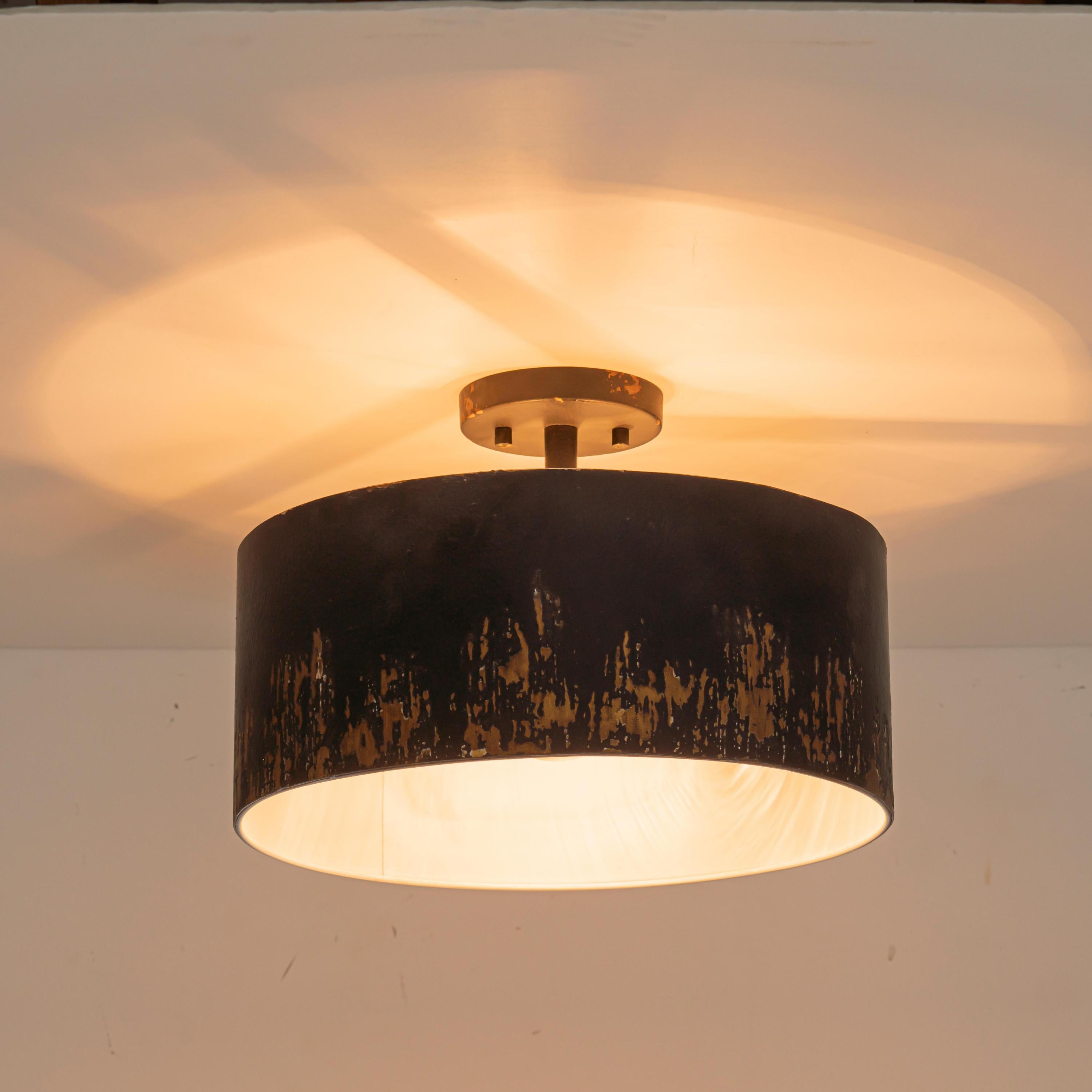 Glowlings 3-Light Industrial 15"Wide Black/Blue Antique Gold Distressing Drum Semi-Flush Mount